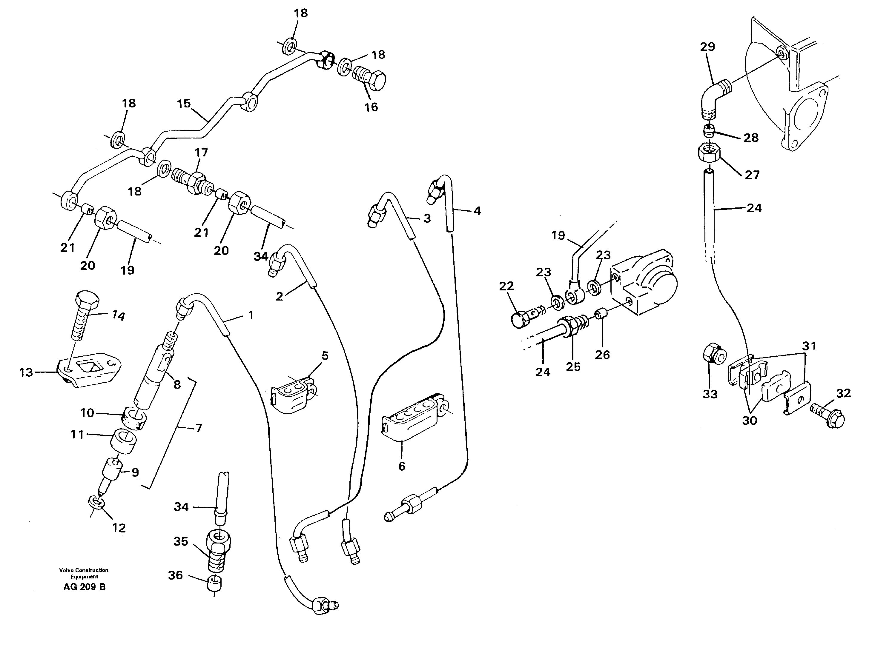 Fuel lines Injectors  TD 40 GA — volvo parts diagram