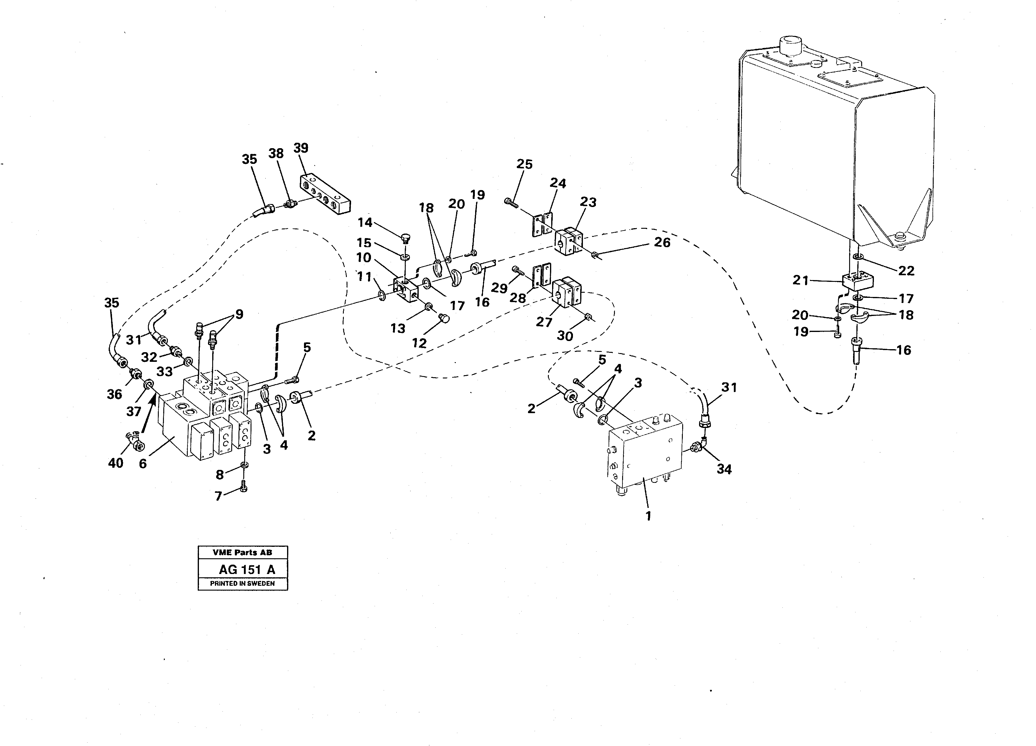 Hydraulic system: Feed- and return line Hydraulic valve — volvo parts diagram