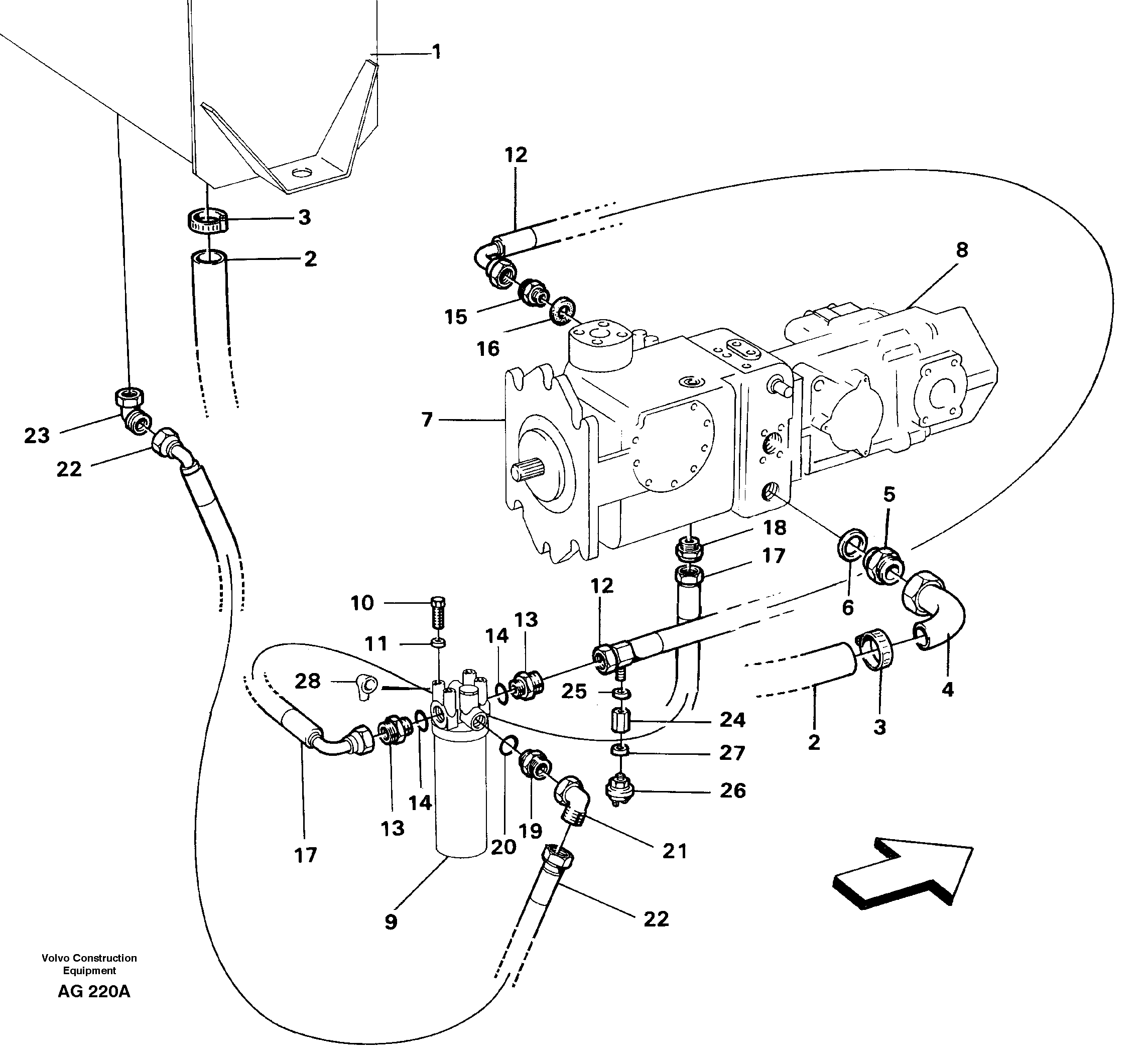 Suction hose and filter — volvo parts diagram