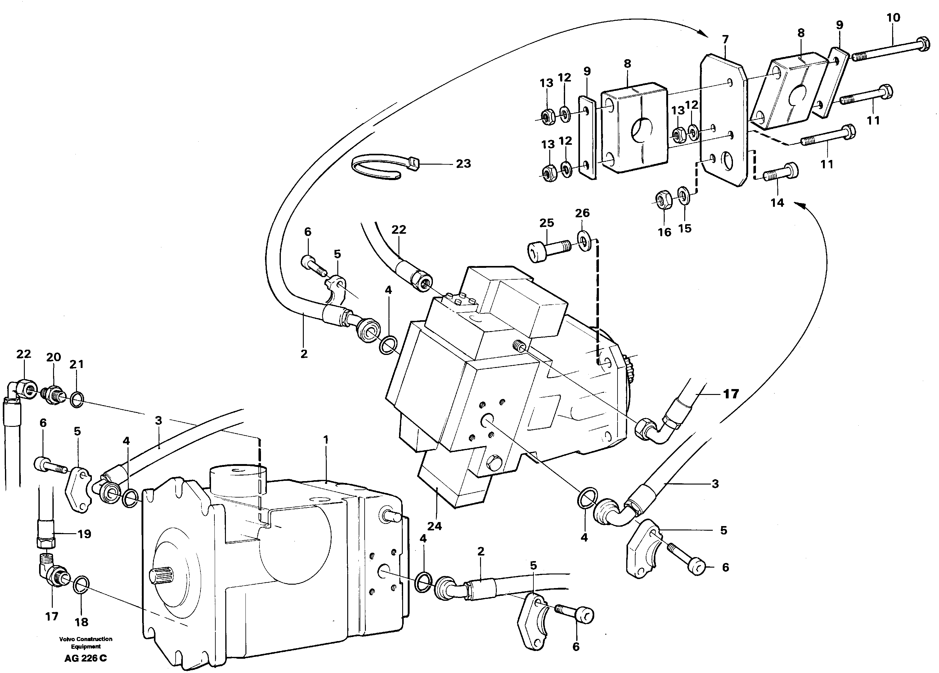 Hoses Pump - hydraulic motor — volvo parts diagram