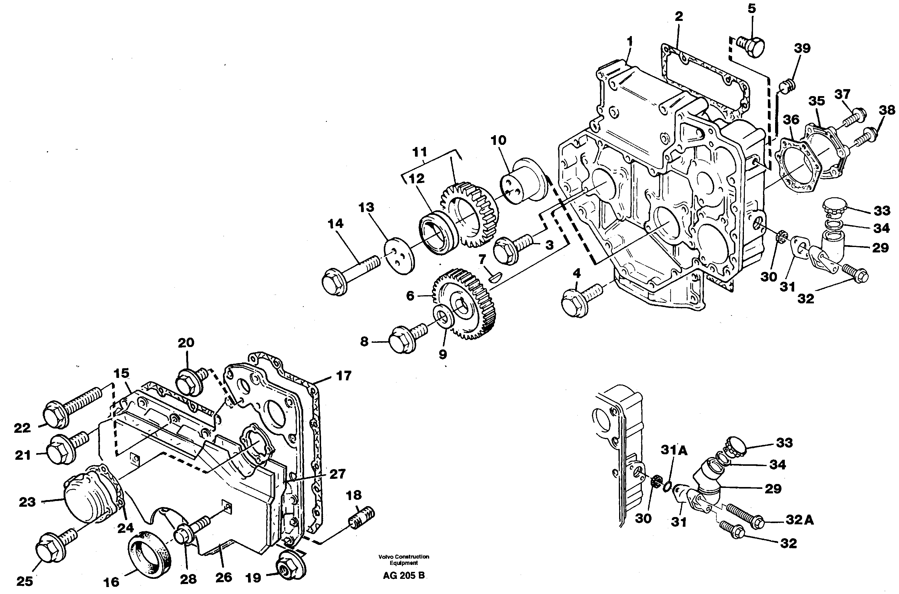 Timing gear casing — volvo parts diagram