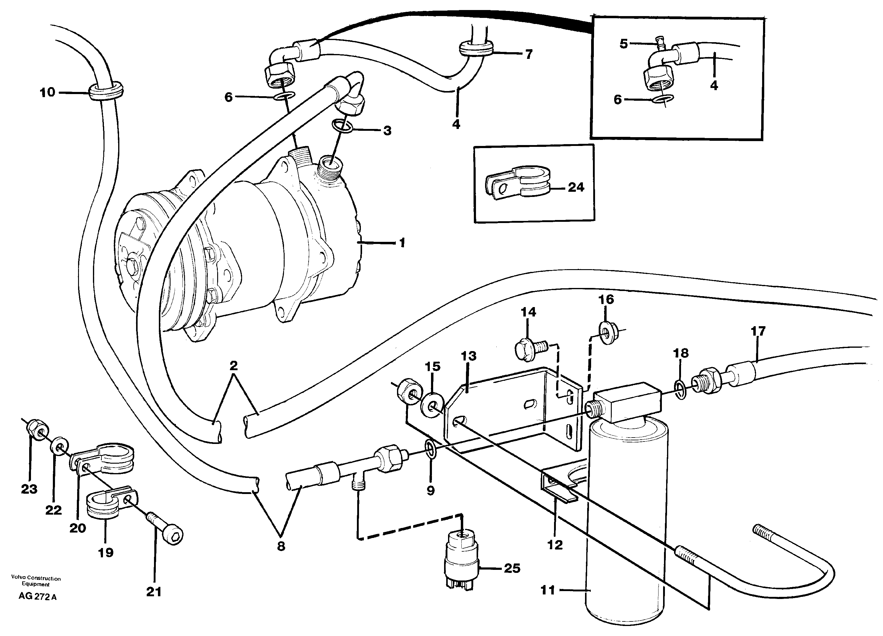 Assembly hoses: Evaparator, receiver drier, condenser.  92161 — volvo parts diagram