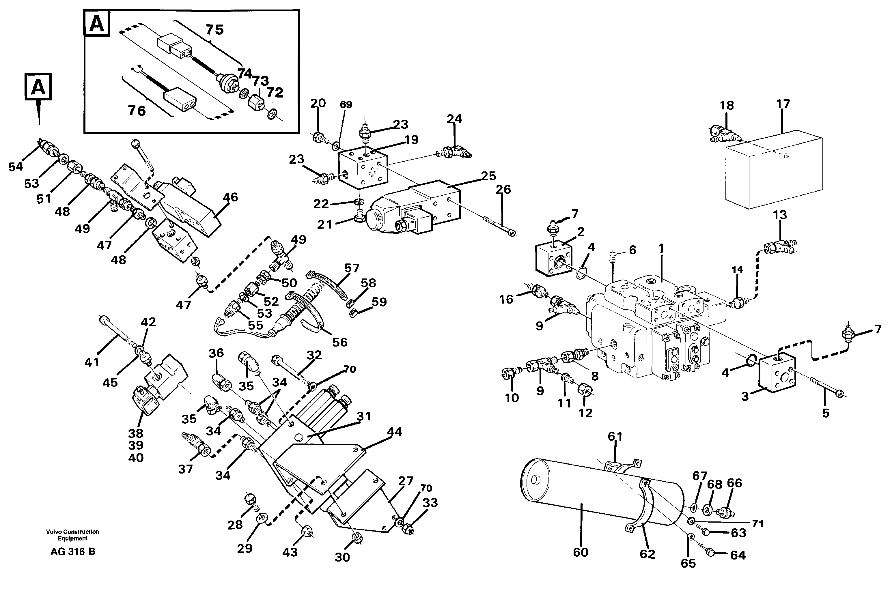 Boom suspension system, valves and nipples  94616 — volvo parts diagram