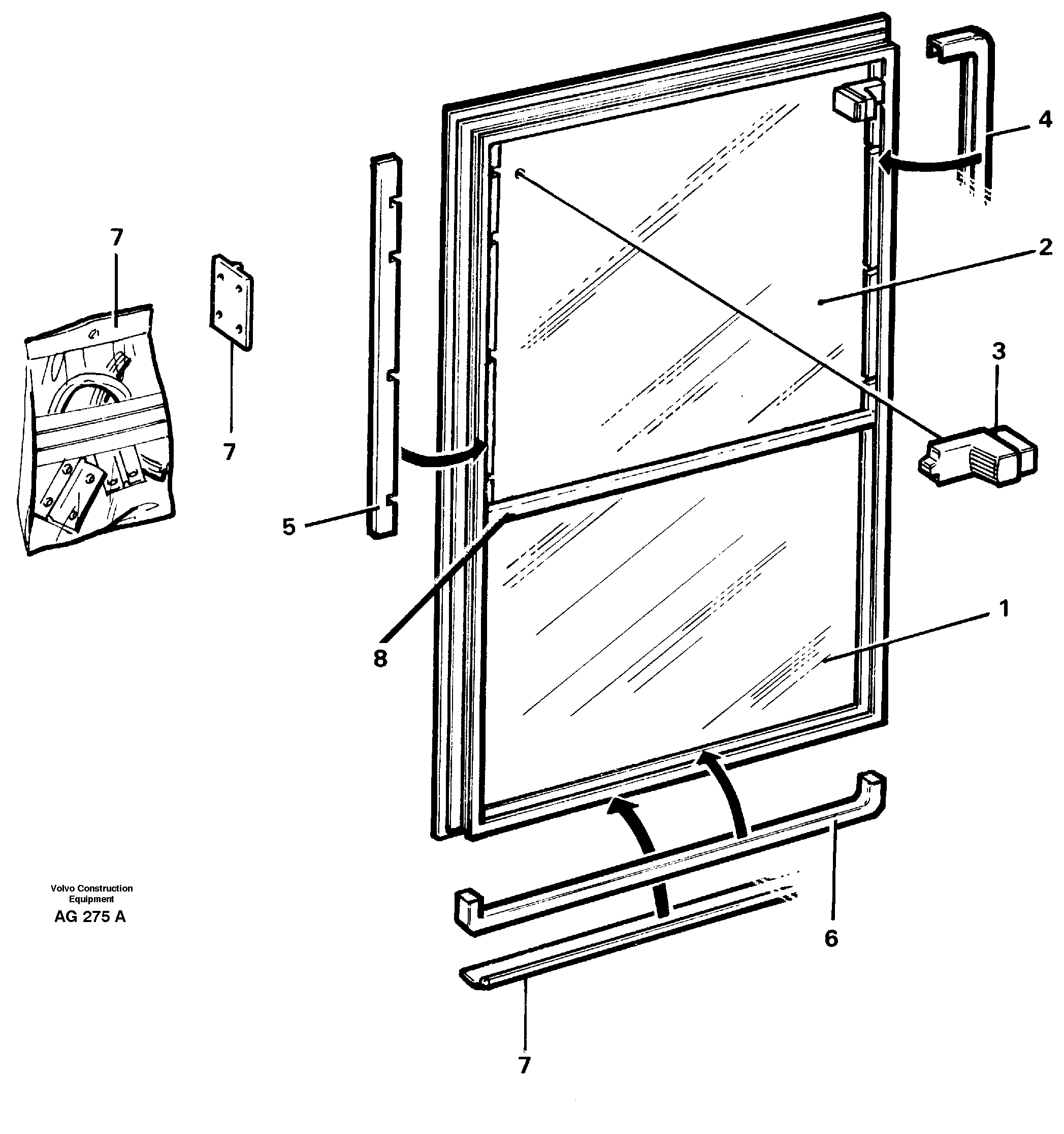 Sliding window  92165, 94825 — volvo parts diagram