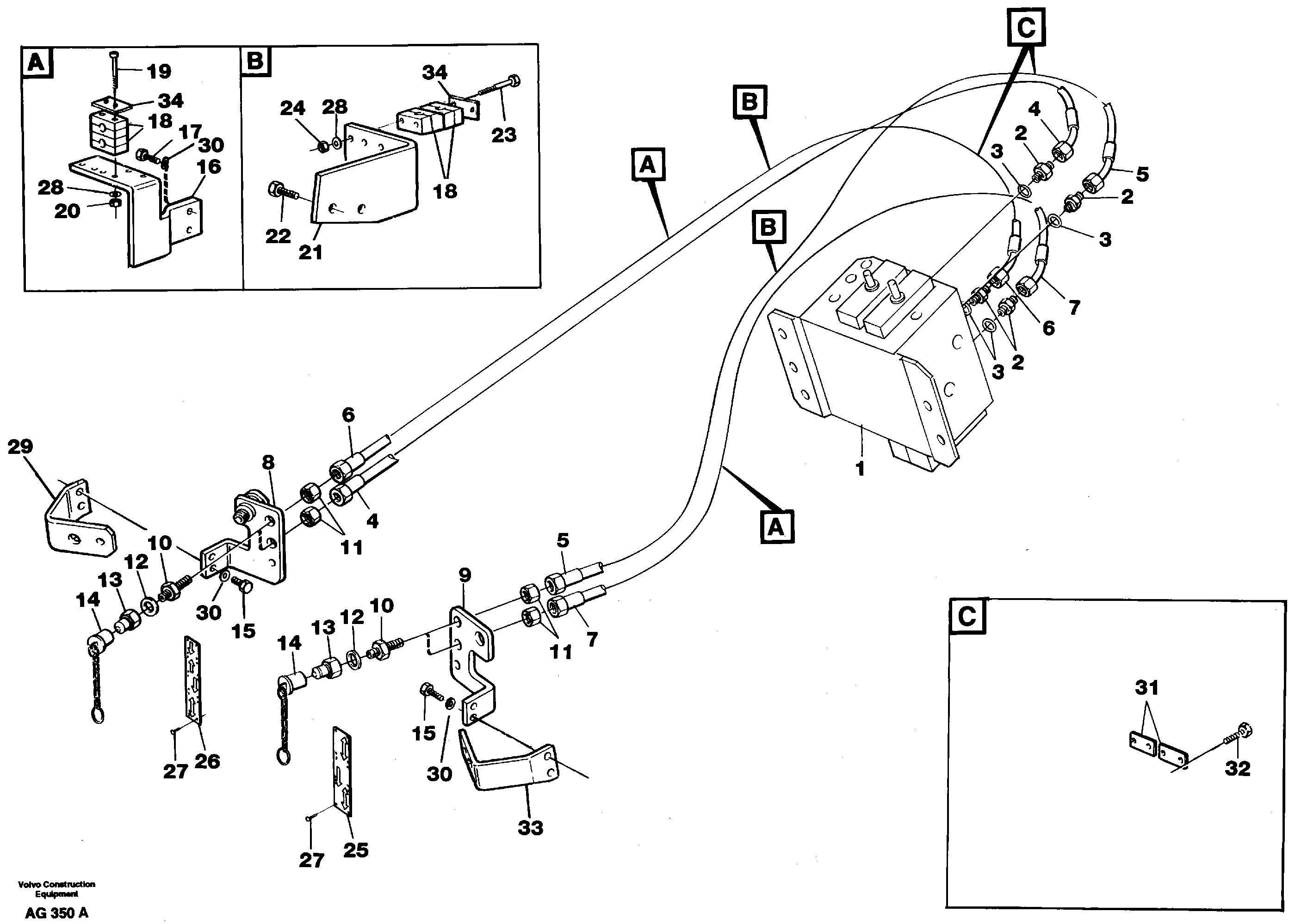Hydraulic system, Feed line 5:th and 6:th funcion  94777 — volvo parts diagram