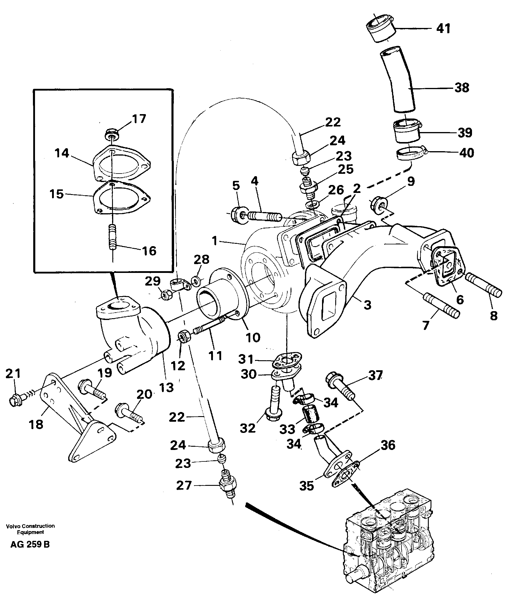 Turbocharger with exhaustmanifold  TD 40 KAE — volvo parts diagram