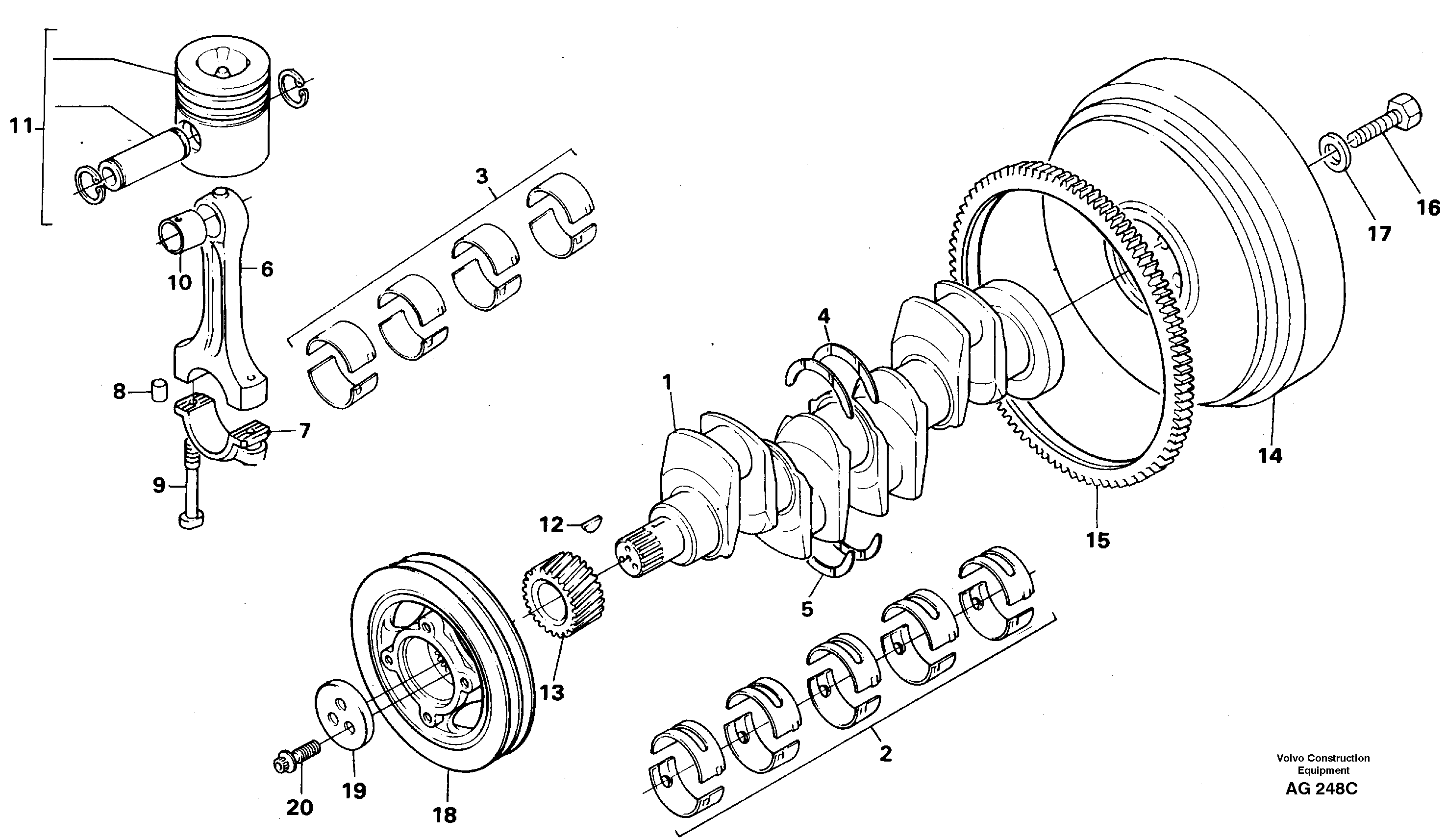 Crankshaft and related parts  TD 40 KAE — volvo parts diagram
