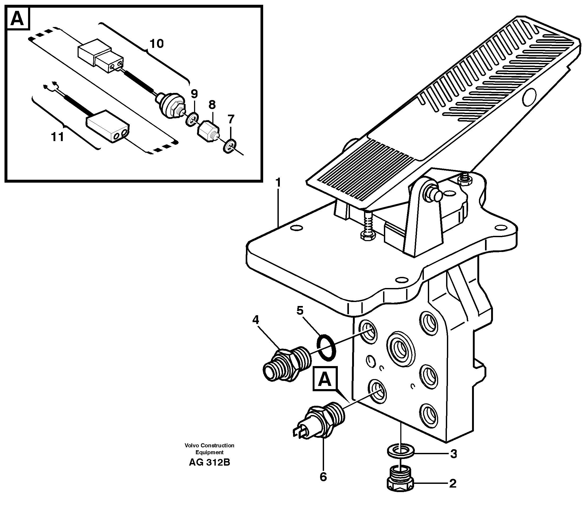 Footbrake valve Mounting  SER NO 9716 - — volvo parts diagram