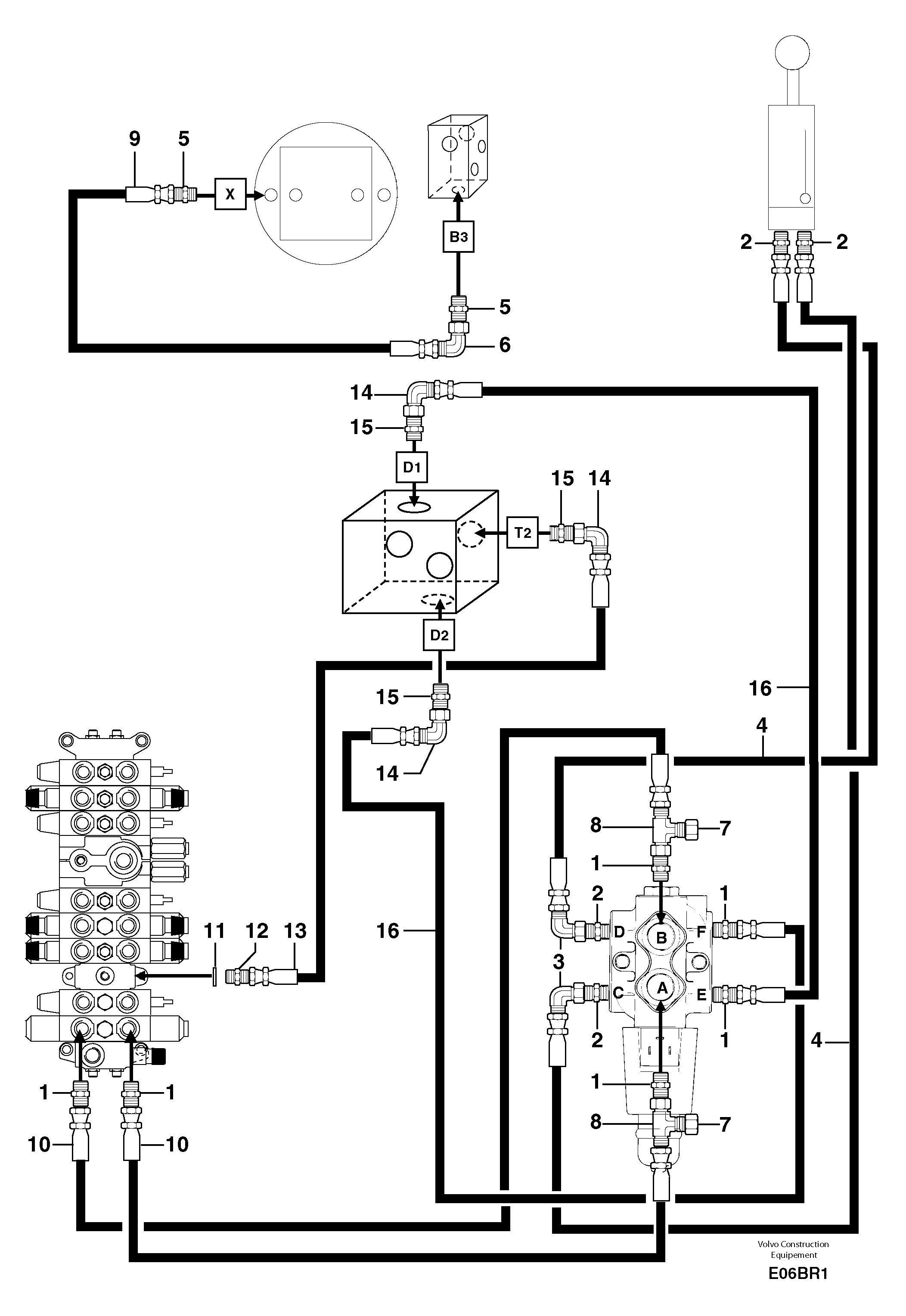 Hydr. circuit. ( boom slewing / offset ) — volvo parts diagram