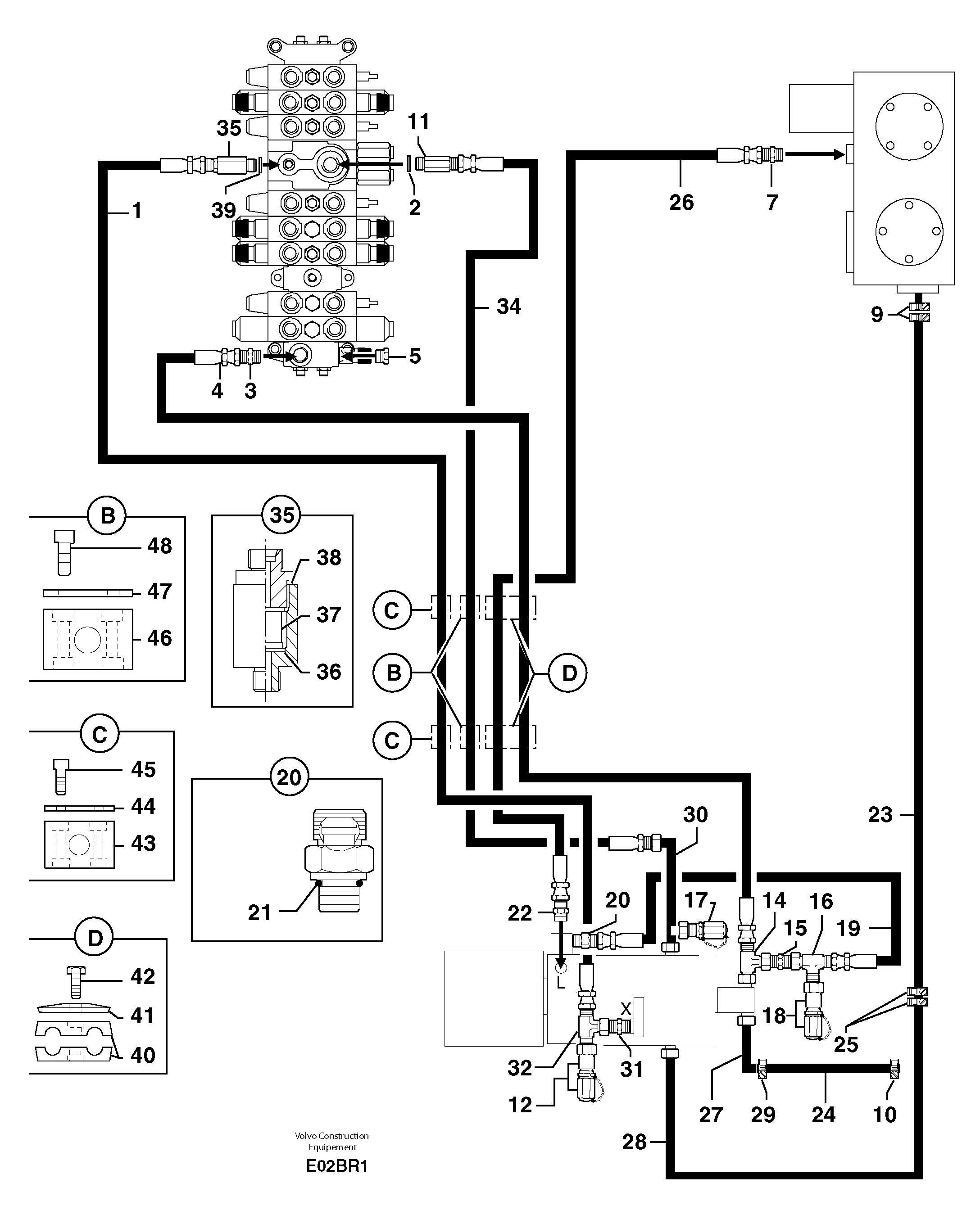 Attachments supply and return circuit — volvo parts diagram