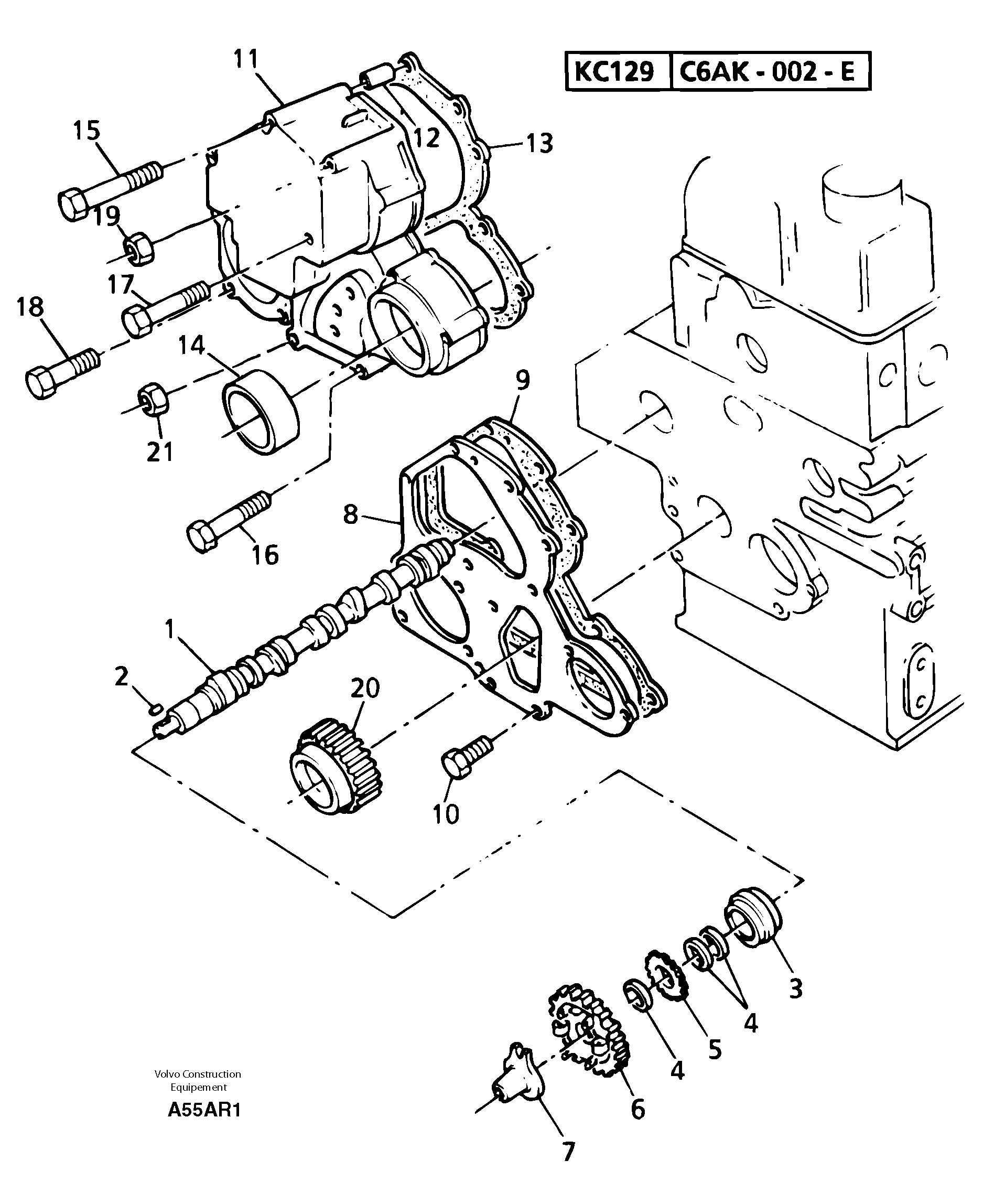 Timing gear and camshaft — volvo parts diagram