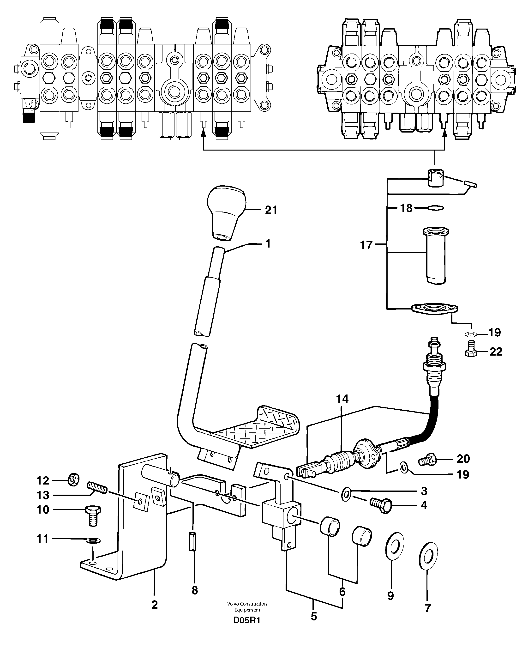 Control lever : travelling ( right ) — volvo parts diagram