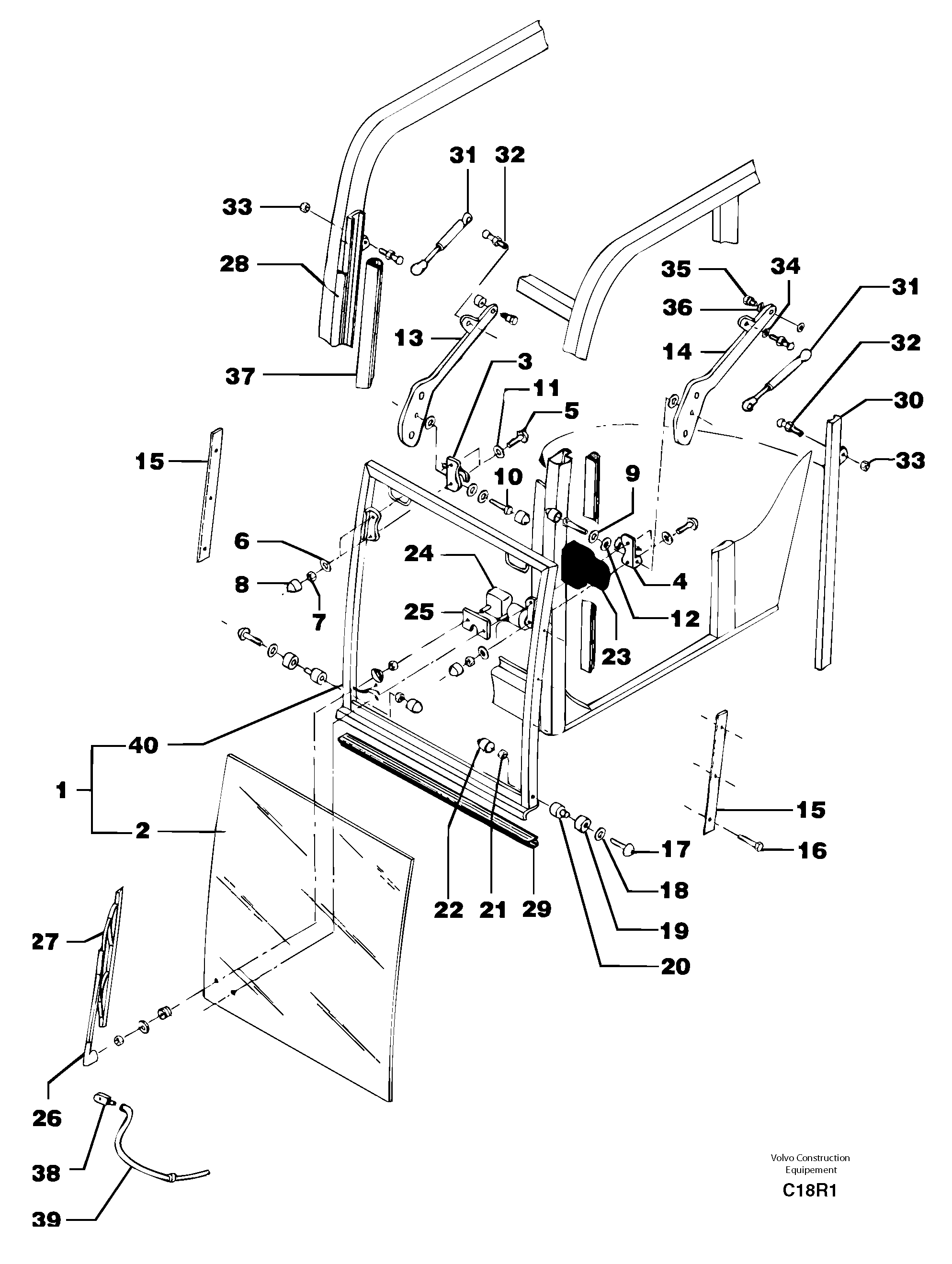 Cab : sliding window ( front ) — volvo parts diagram
