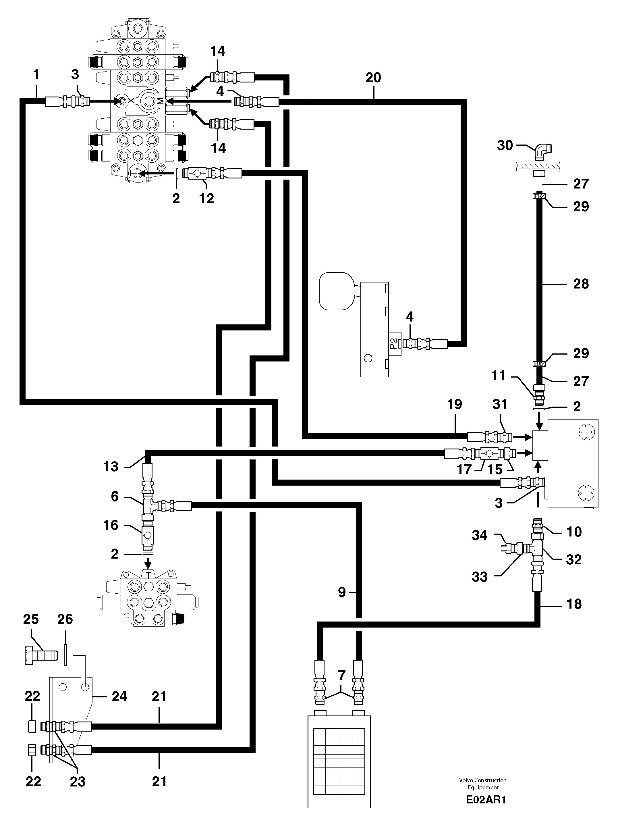 Attachments supply and return circuit — volvo parts diagram
