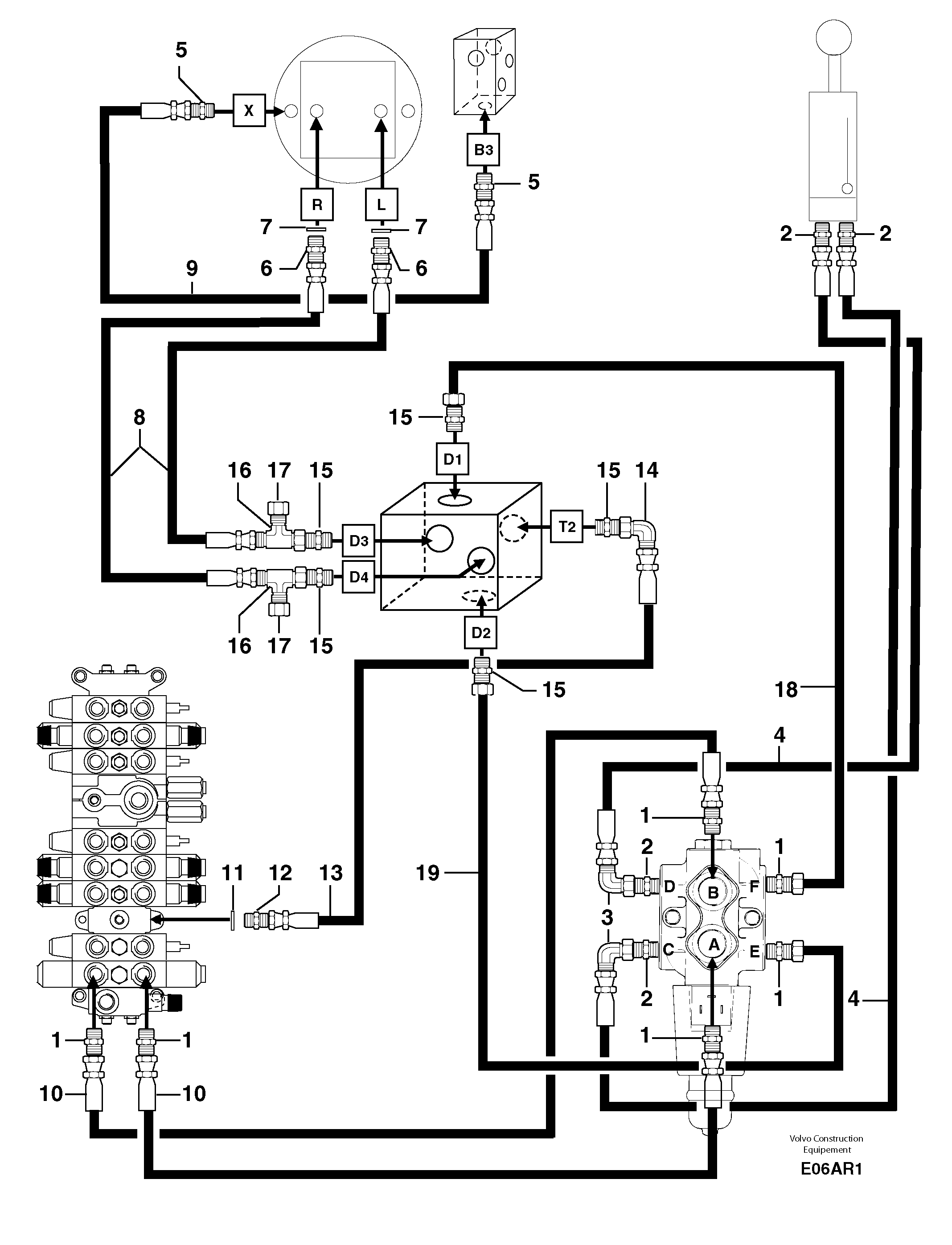 Hydr. circuit. ( boom slewing / offset ) — volvo parts diagram