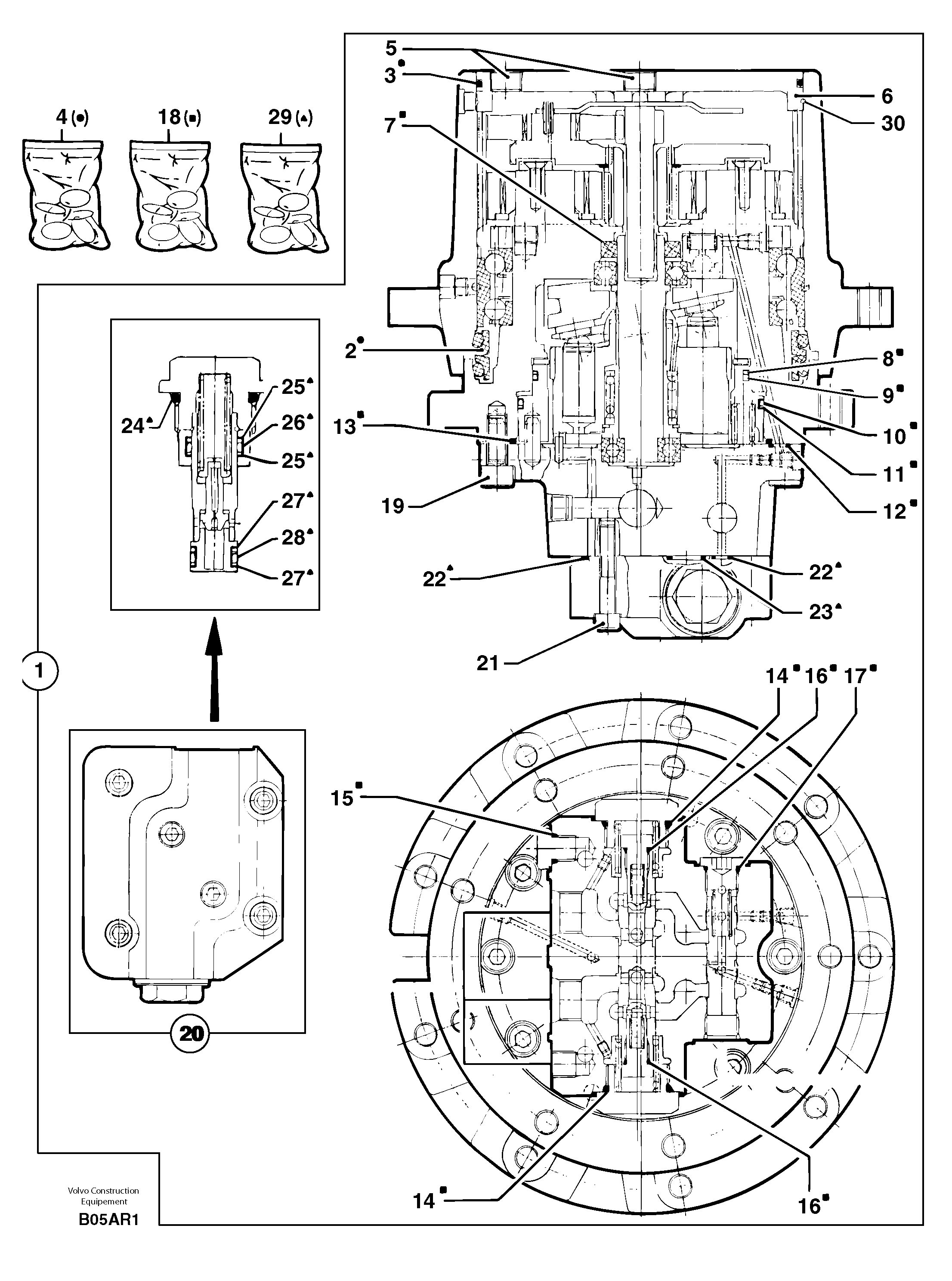 Travelling gear motor assy  S/N17857-S/N17889 — volvo parts diagram