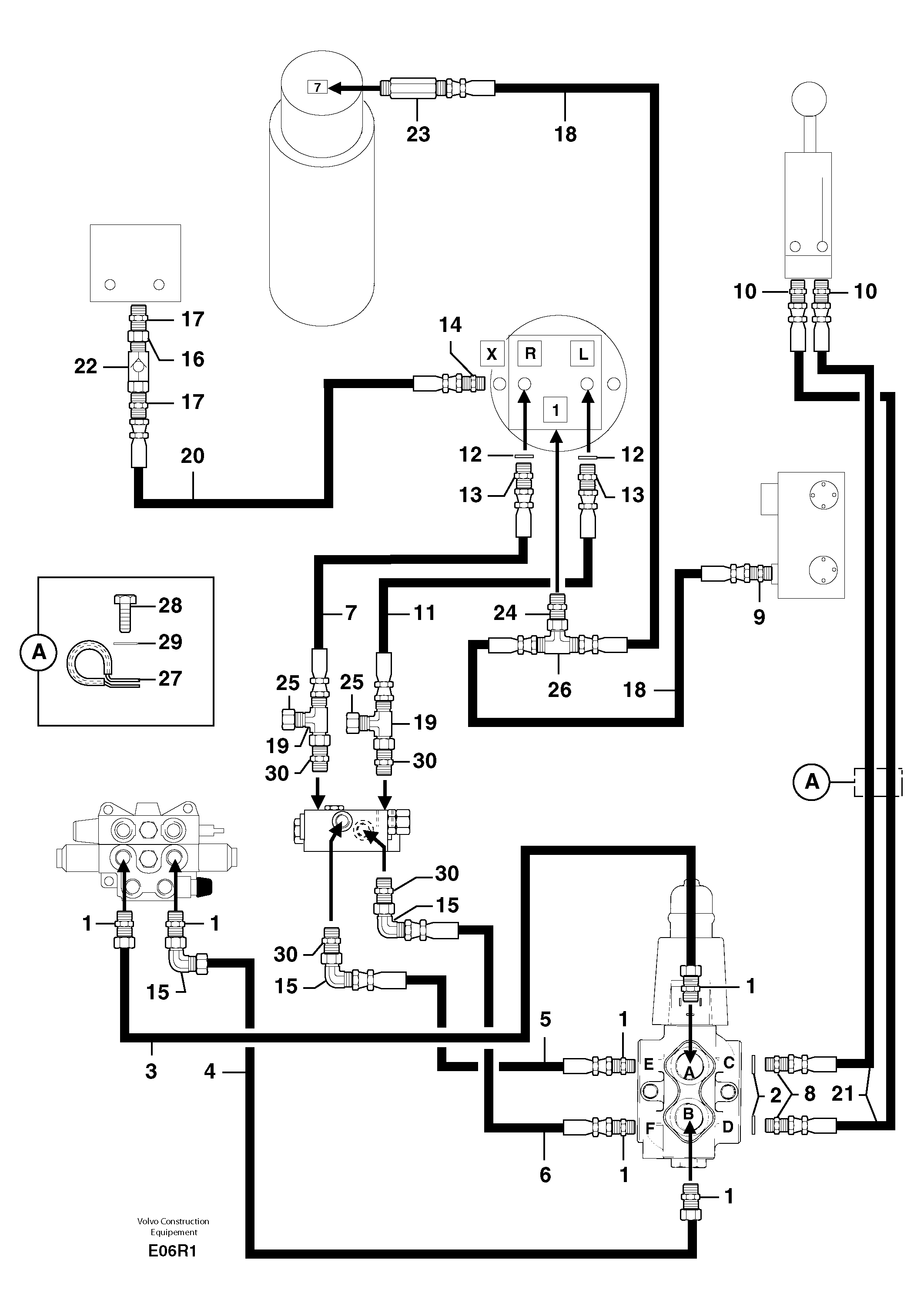 Hydr. circuit. ( boom slewing / offset ) — volvo parts diagram