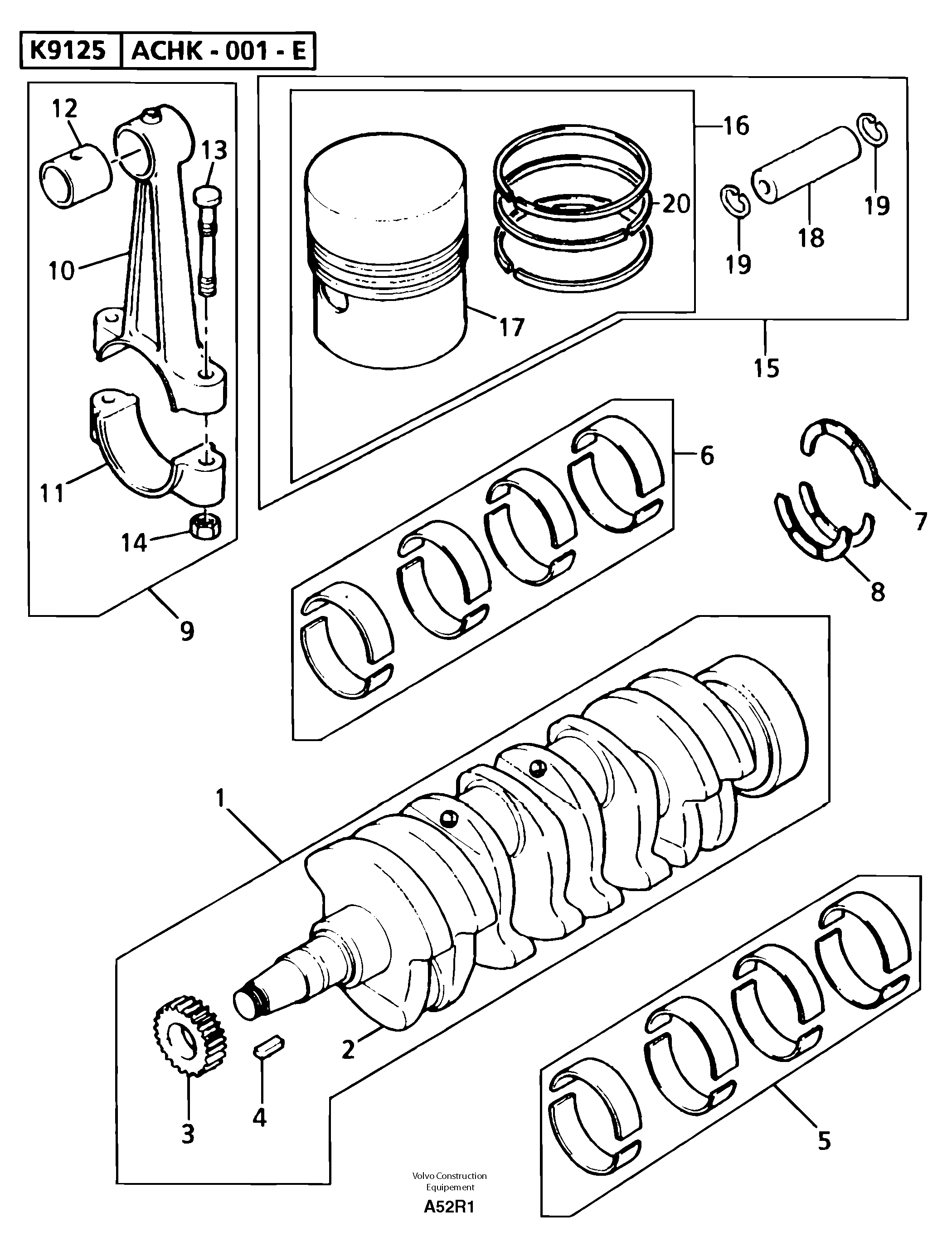 Crankshaft , pistons and connecting rods — volvo parts diagram