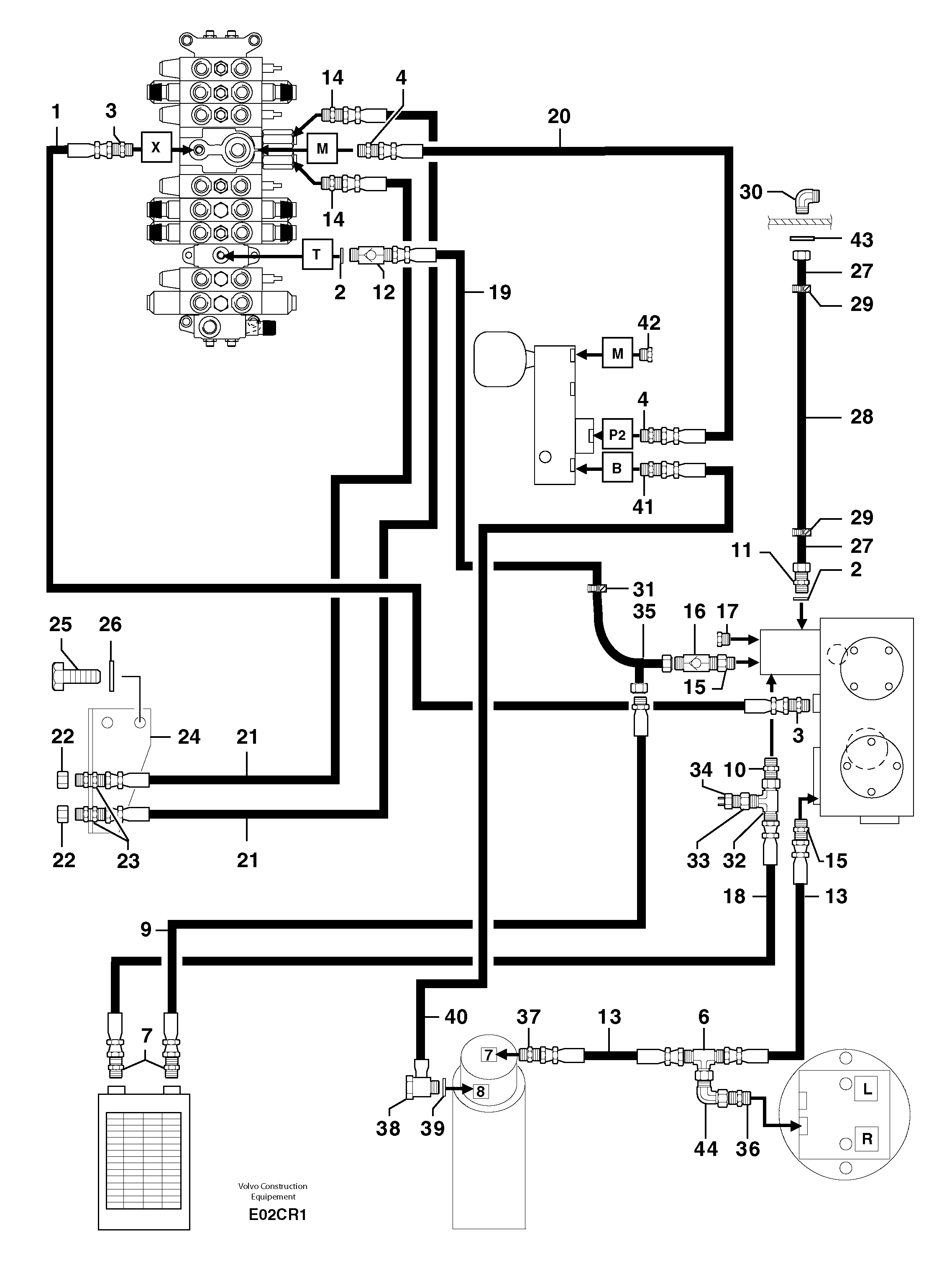 Attachments supply and return circuit — volvo parts diagram