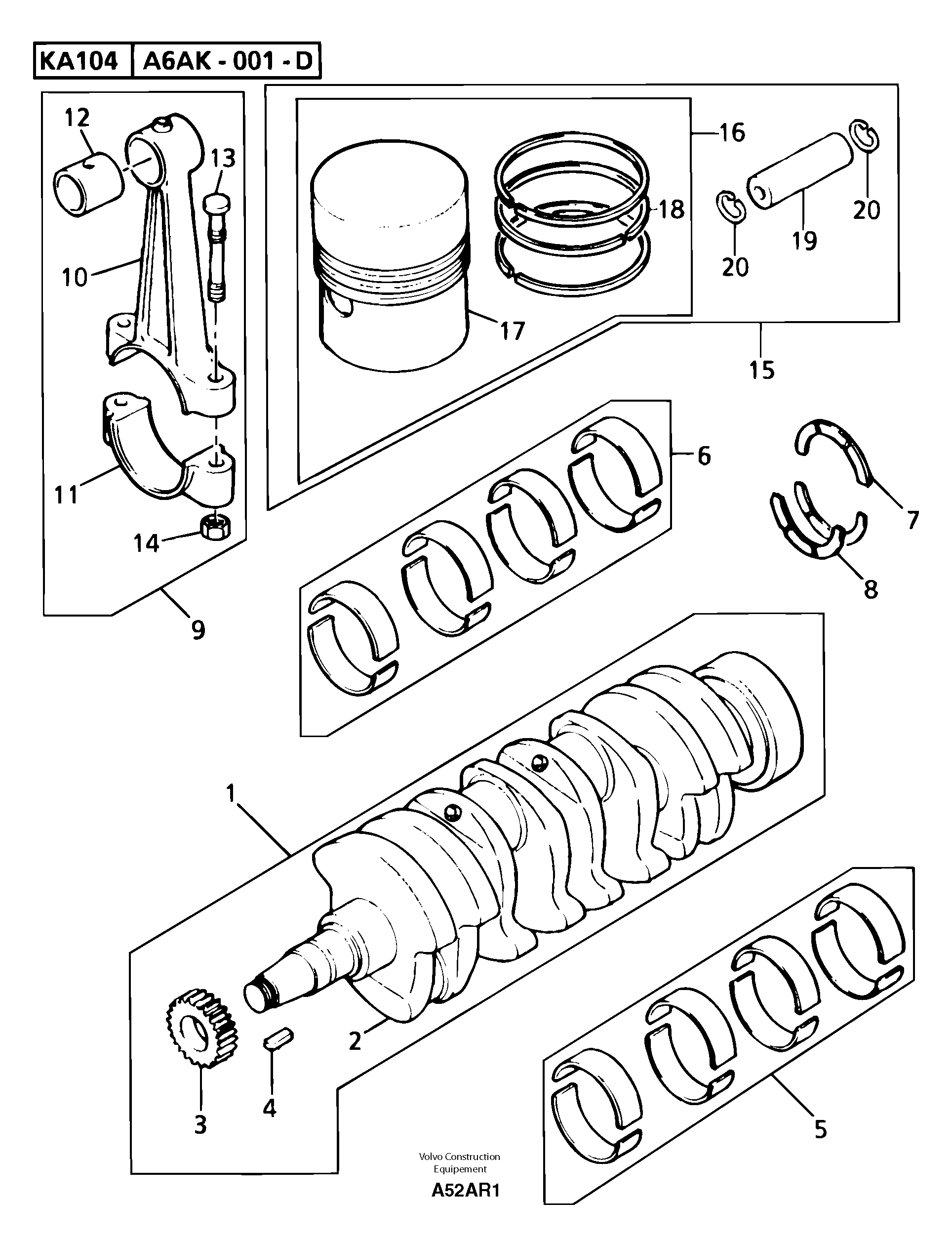 Crankshaft , pistons and connecting rods — volvo parts diagram