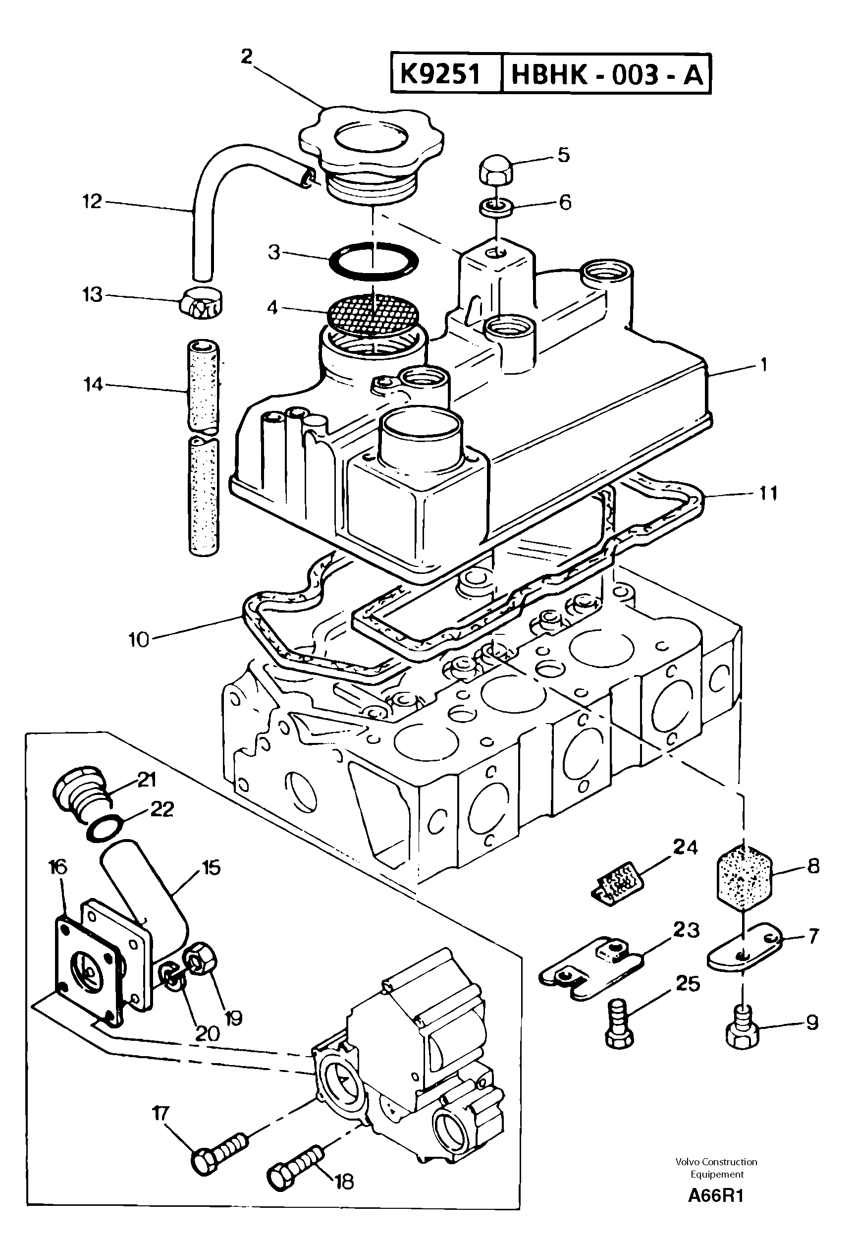 Lubrication oil filler and breather — volvo parts diagram