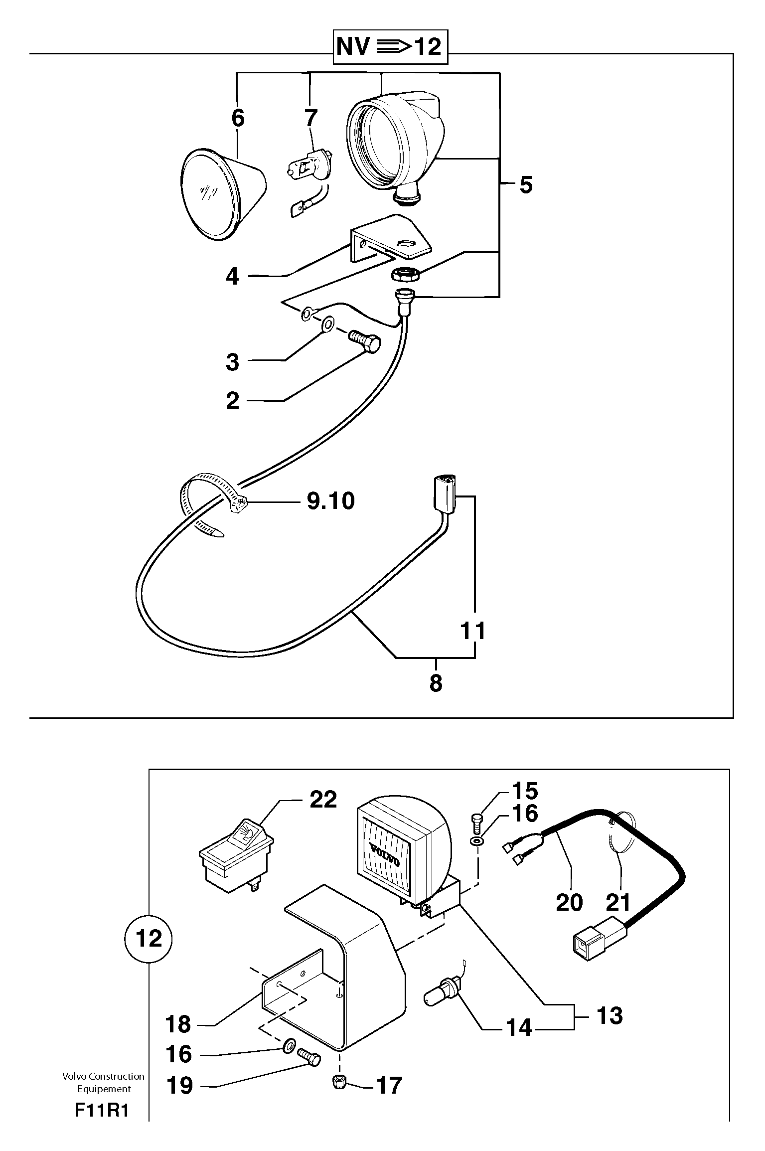 Work light on boom — volvo parts diagram