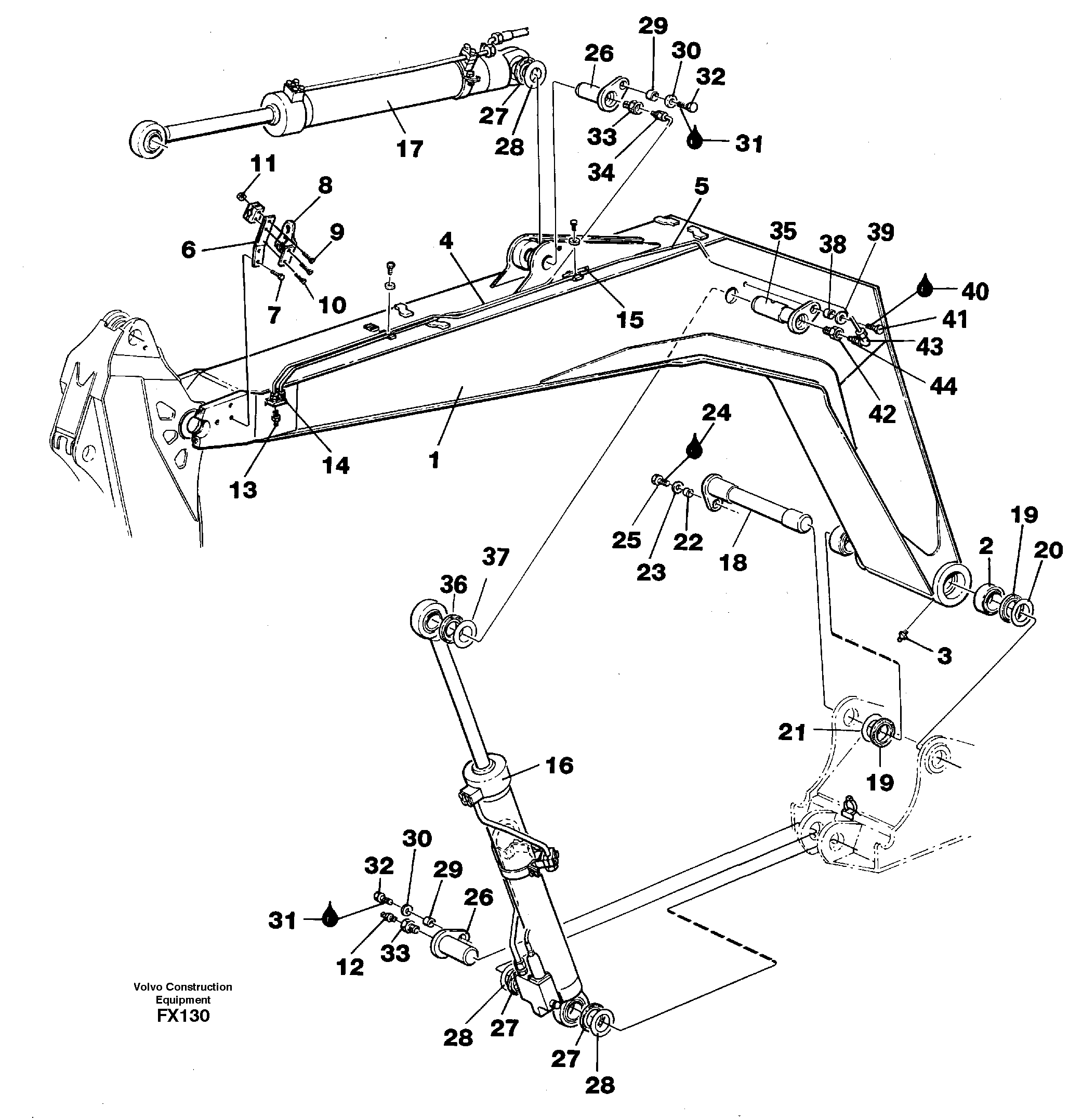 Backhoe boom 4,40m  14268047 — volvo parts diagram