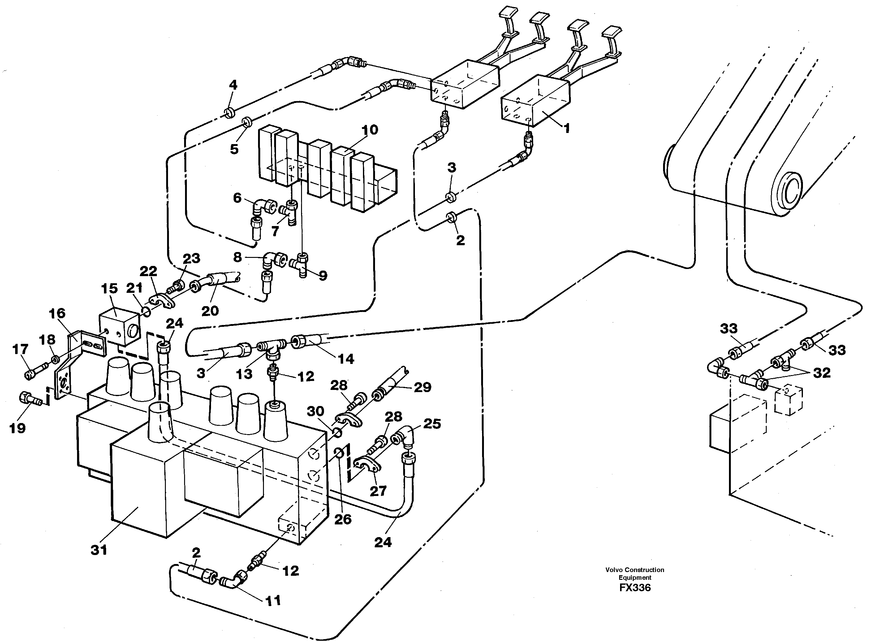 Hydraulic system adjustable boom in base machine  14267962 — volvo parts diagram