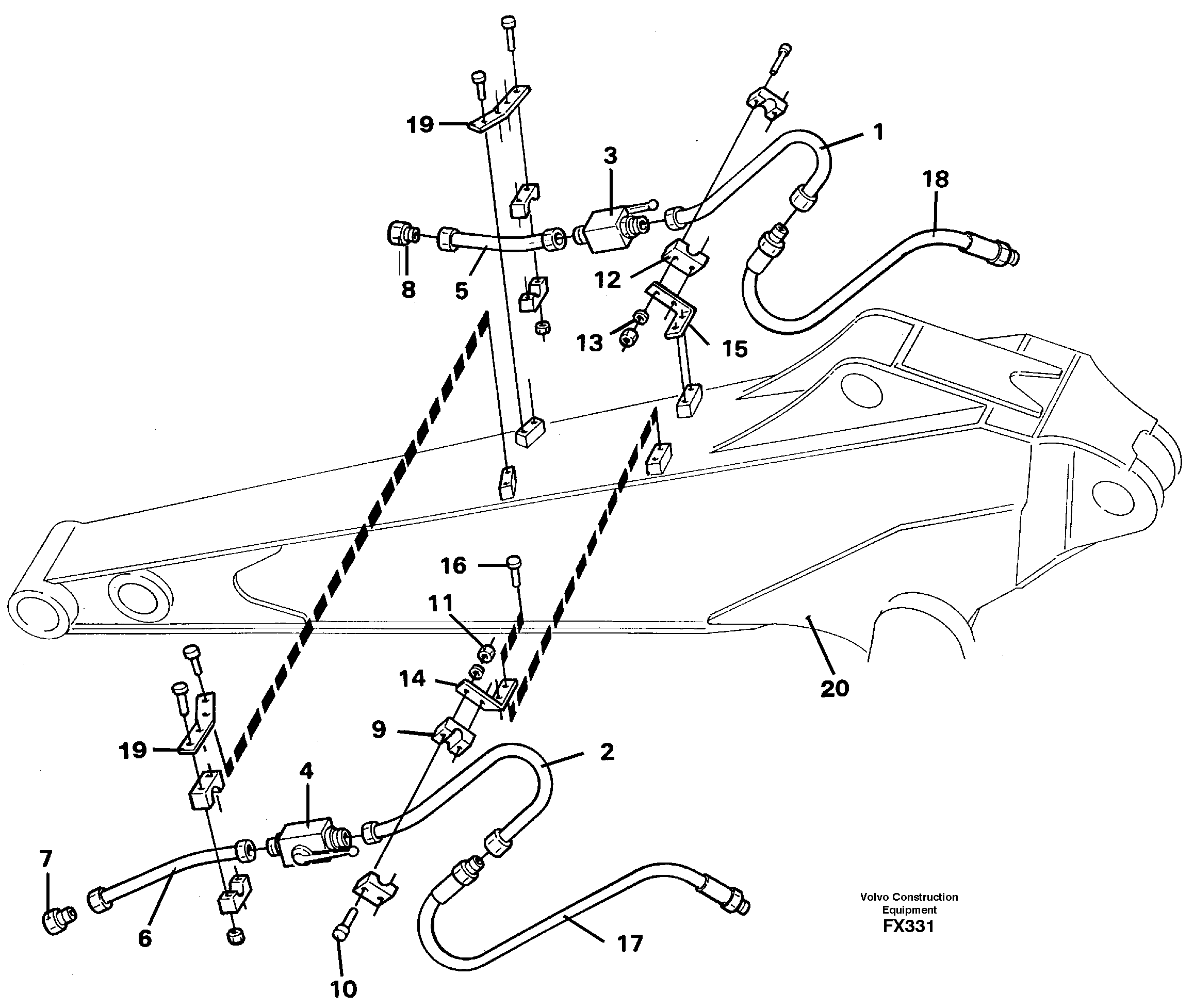 Hydraulic hammer equipm. with shut-off cocks, dipper arm 2.0m and 2.4m  14262398 14253109 — volvo parts diagram