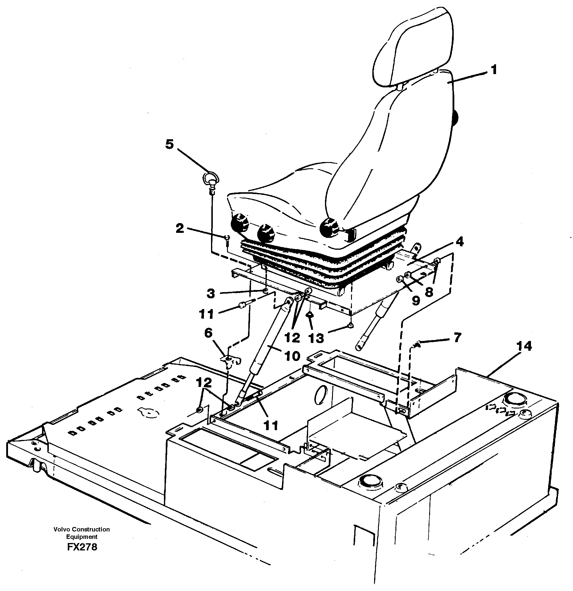 Operator seat with fitting parts — volvo parts diagram