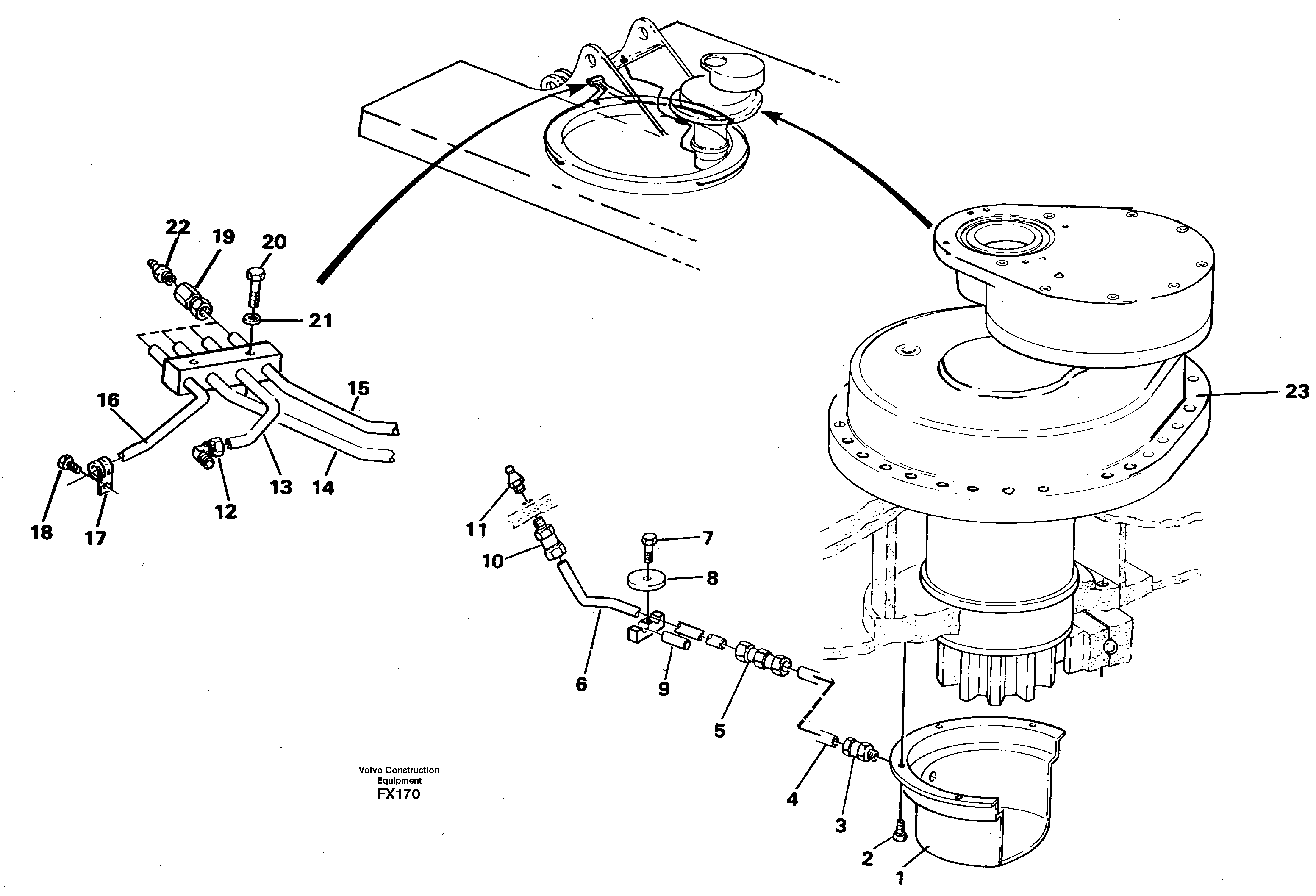 Slew transmission, lubricating pipe — volvo parts diagram