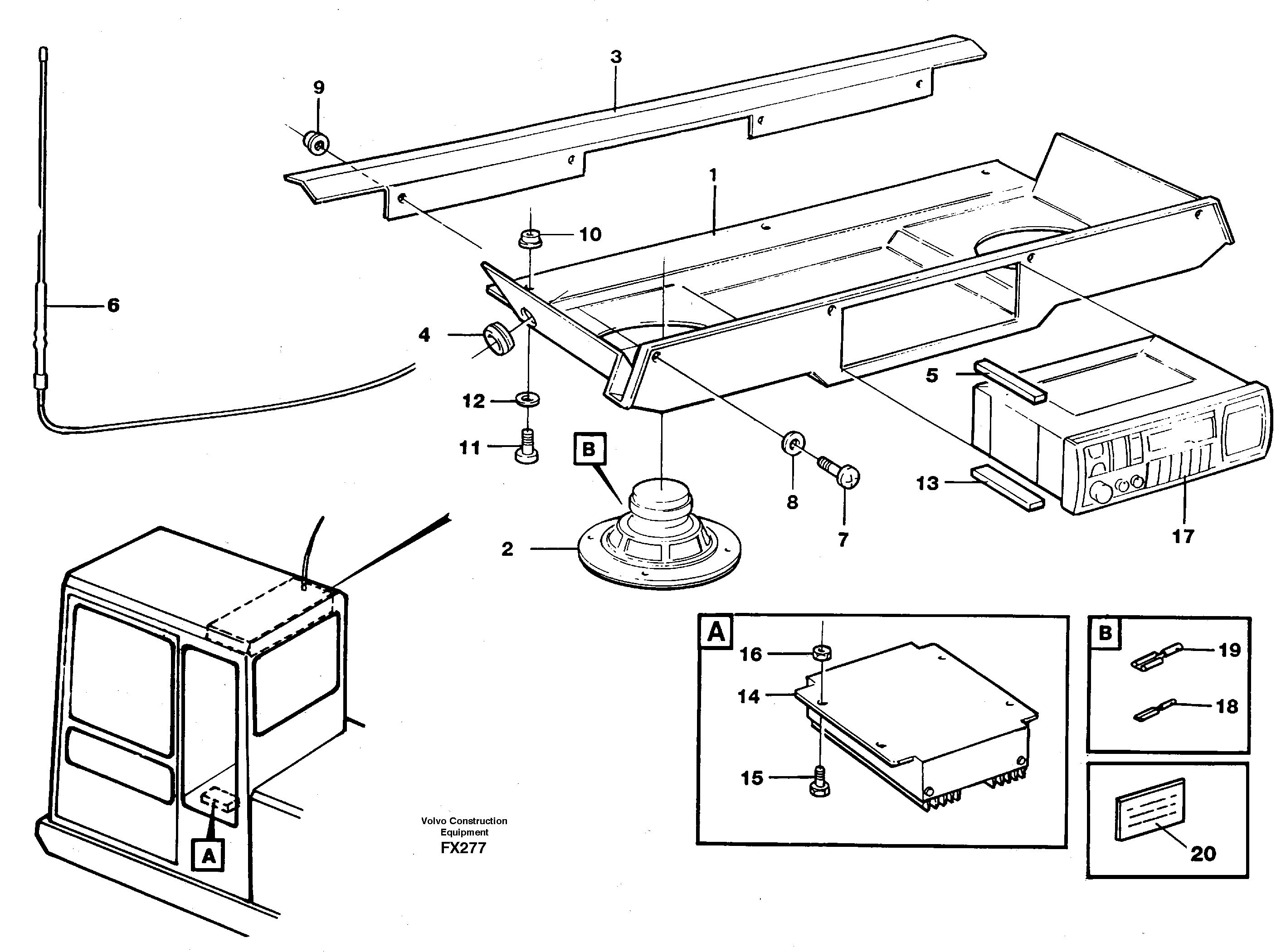 Radio installation with converter  14302131 — volvo parts diagram