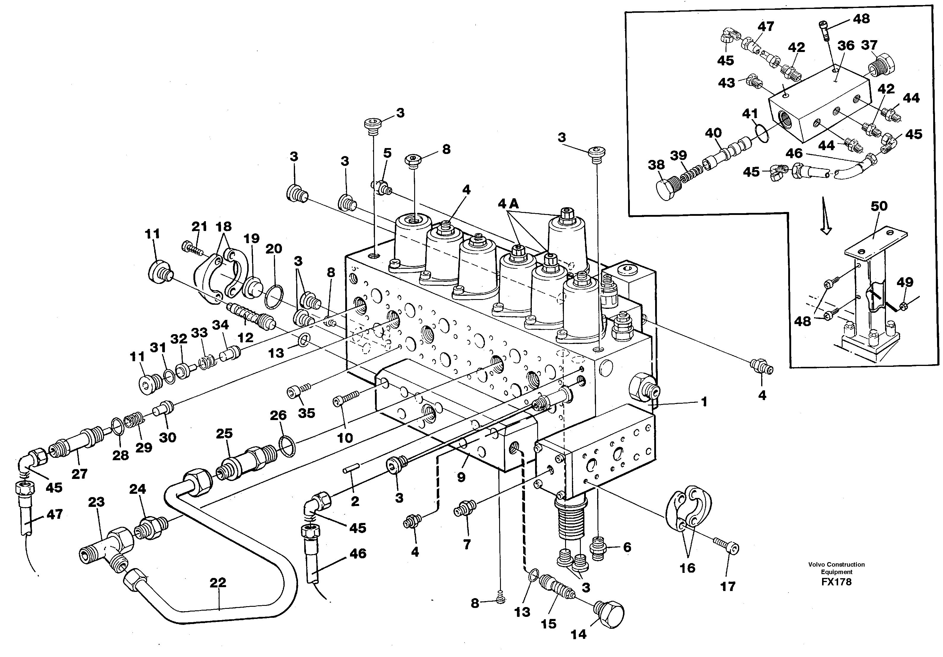 Main valve assembly, tubes connections, assembly bloc — volvo parts diagram