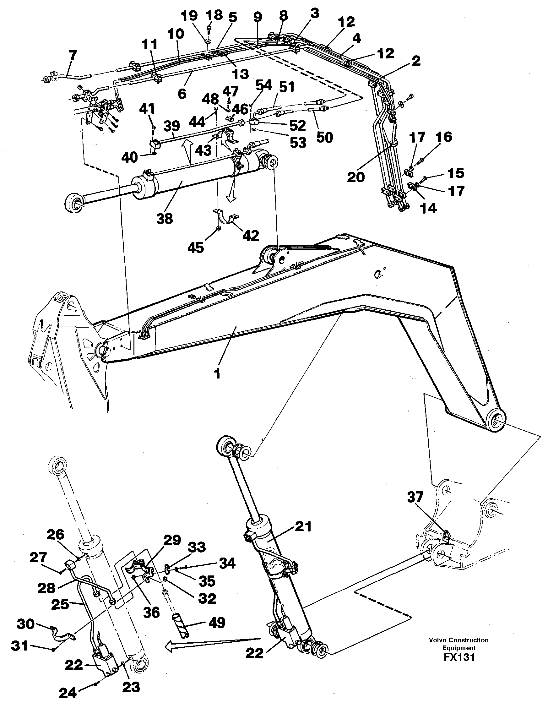 Hydraulic system, backhoeboom 4.40 m  14268047 — volvo parts diagram