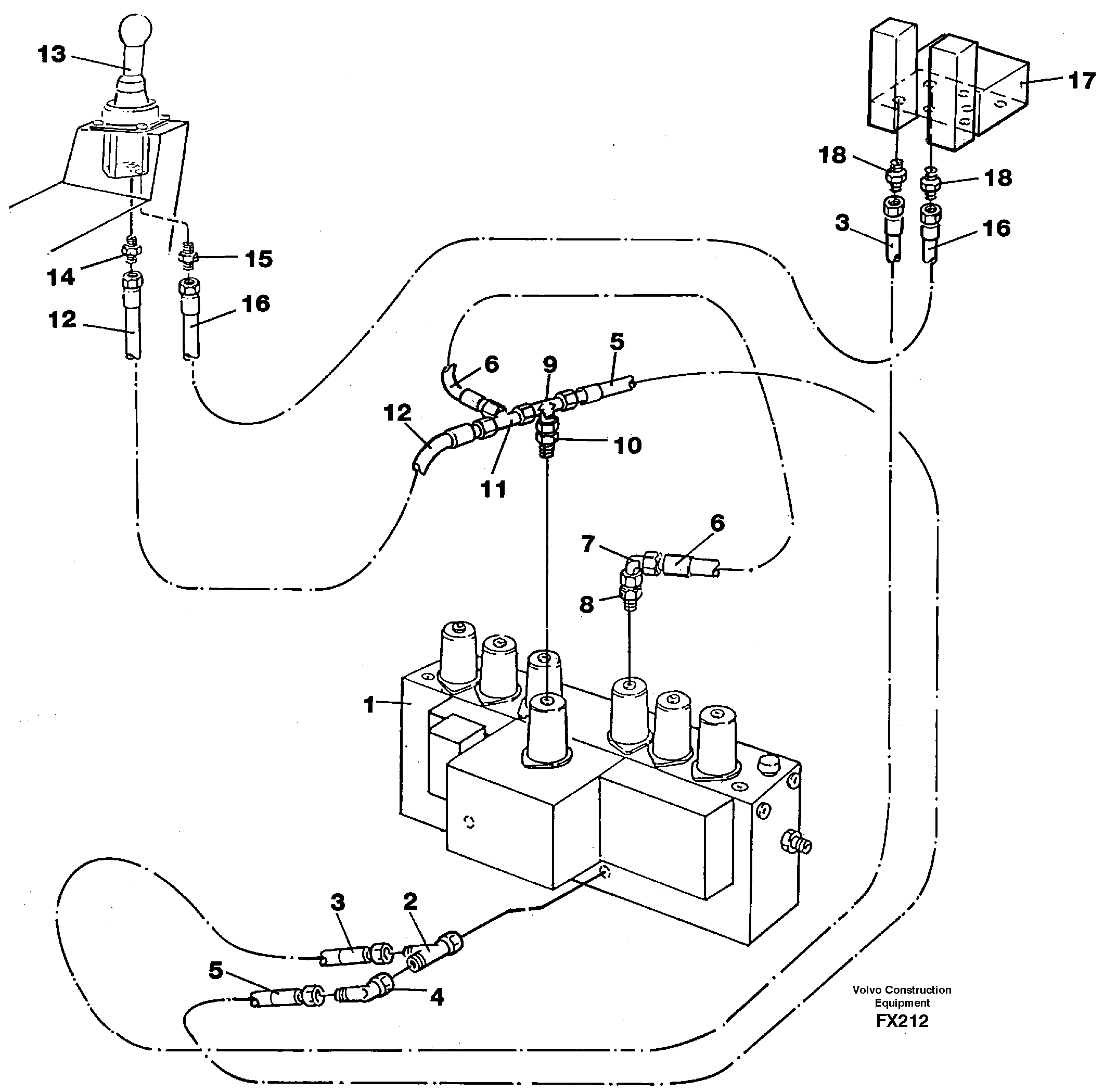 Servo hydraulics, dipper arm — volvo parts diagram