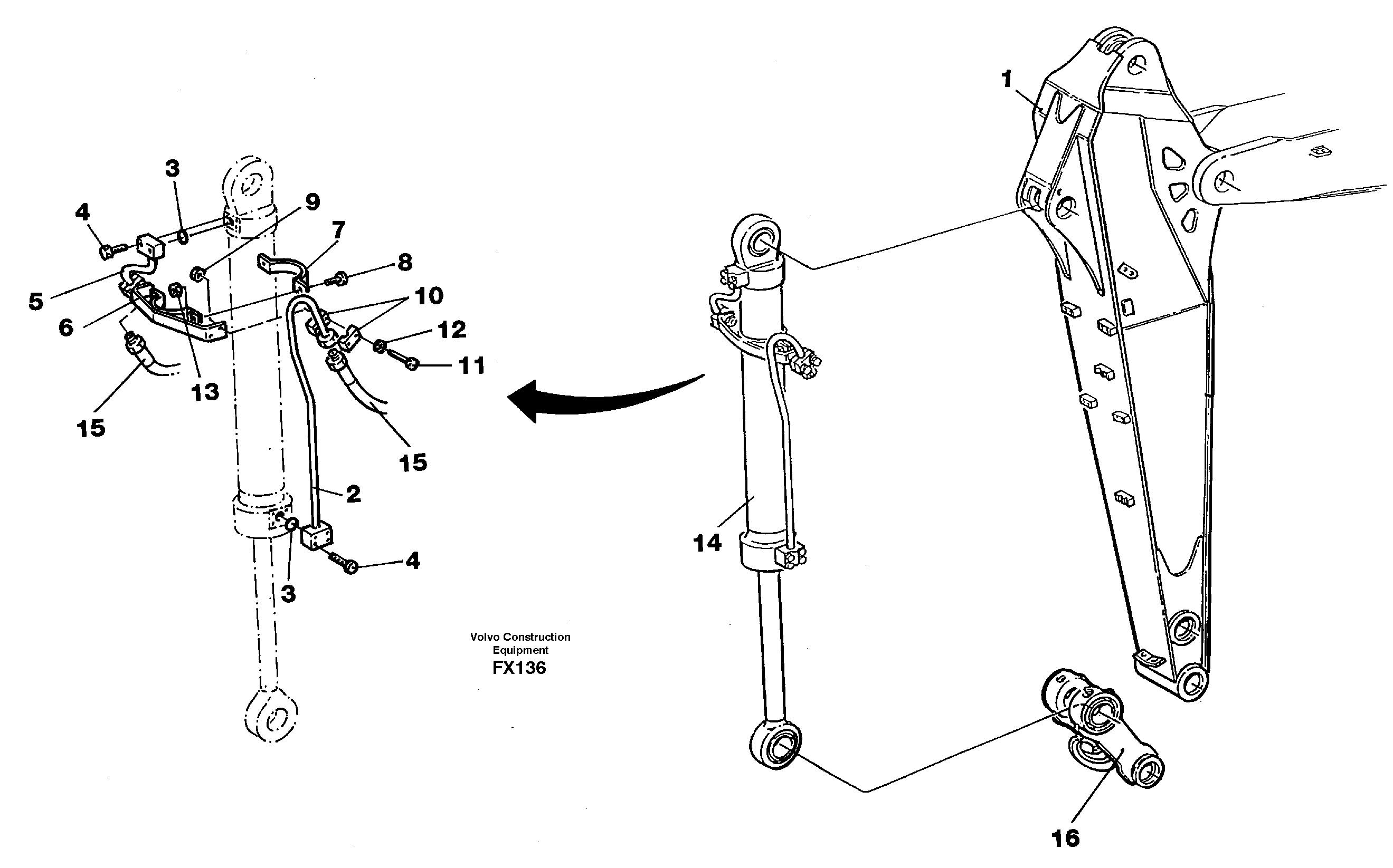 Hydraulic system, dipper arm 2.0m, 2,4m  14258753 14262397 — volvo parts diagram