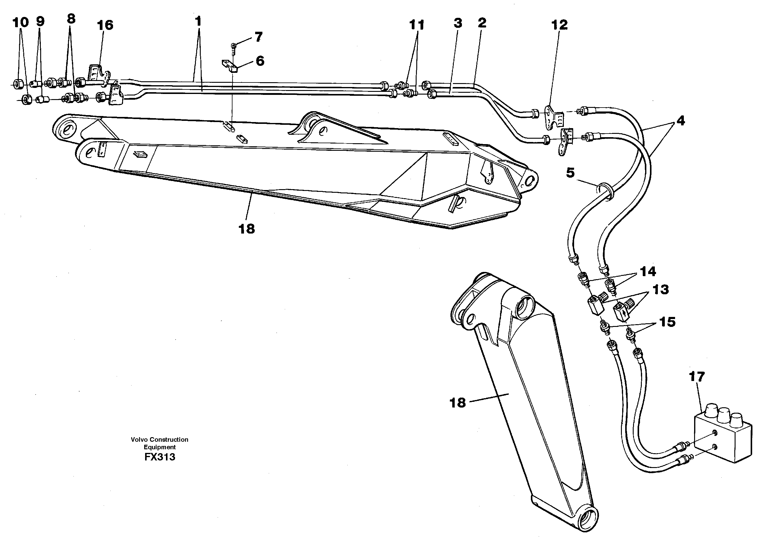 Slope/grab bucket equipment, adjustable boom 4.62m  14253464 — volvo parts diagram