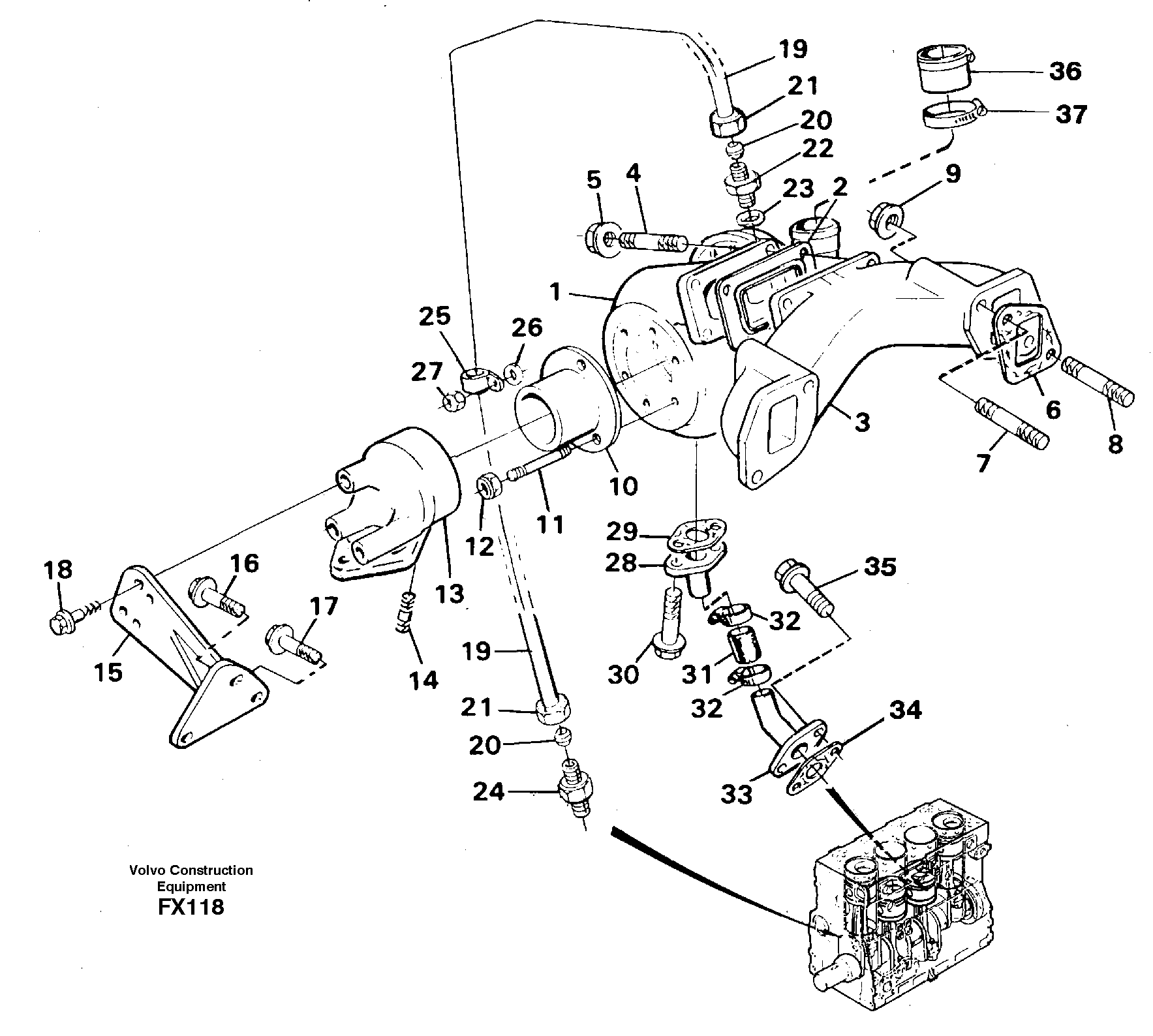Turbocharger with exhaustmanifold — volvo parts diagram
