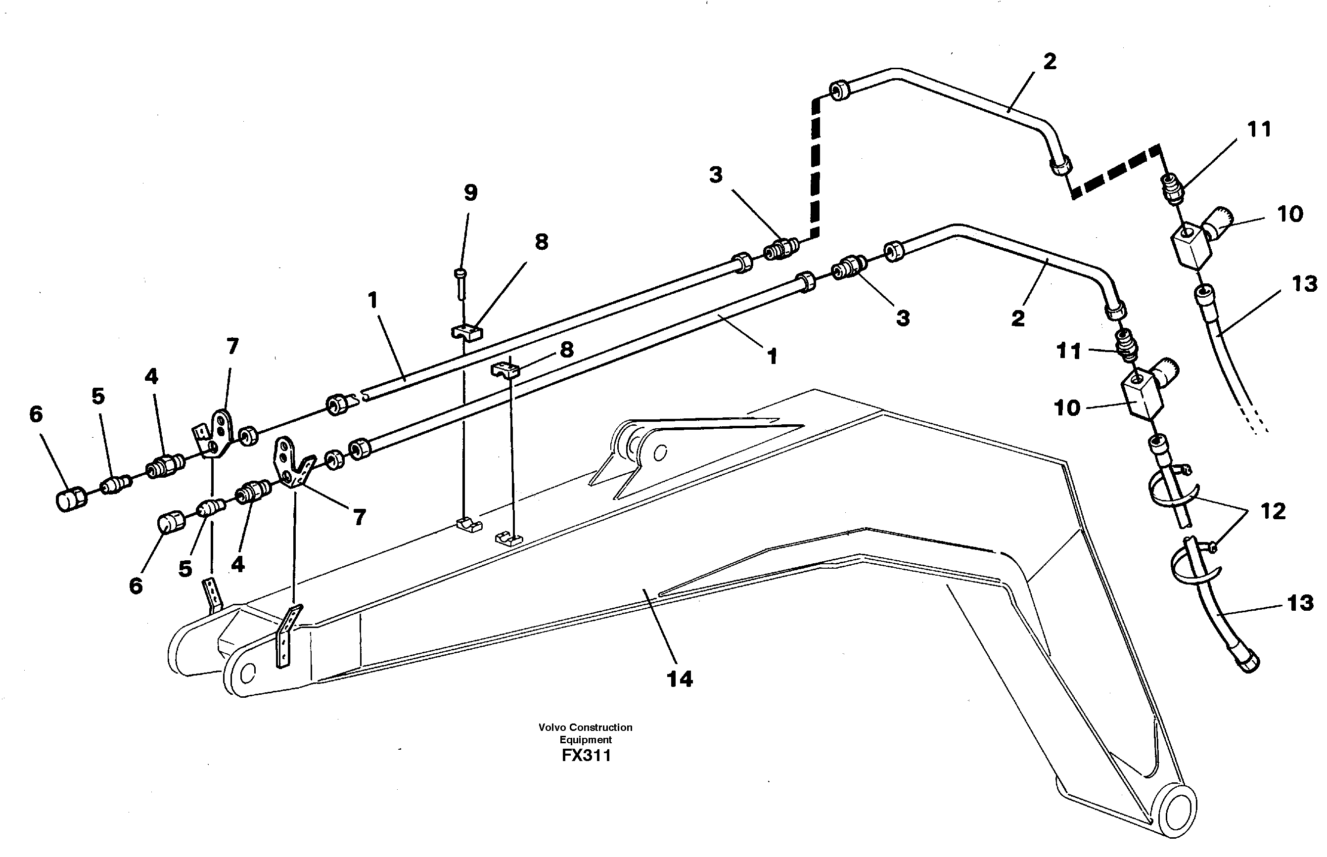 Slope/grab bucket equipment, boom 4.4m  14253440 — volvo parts diagram