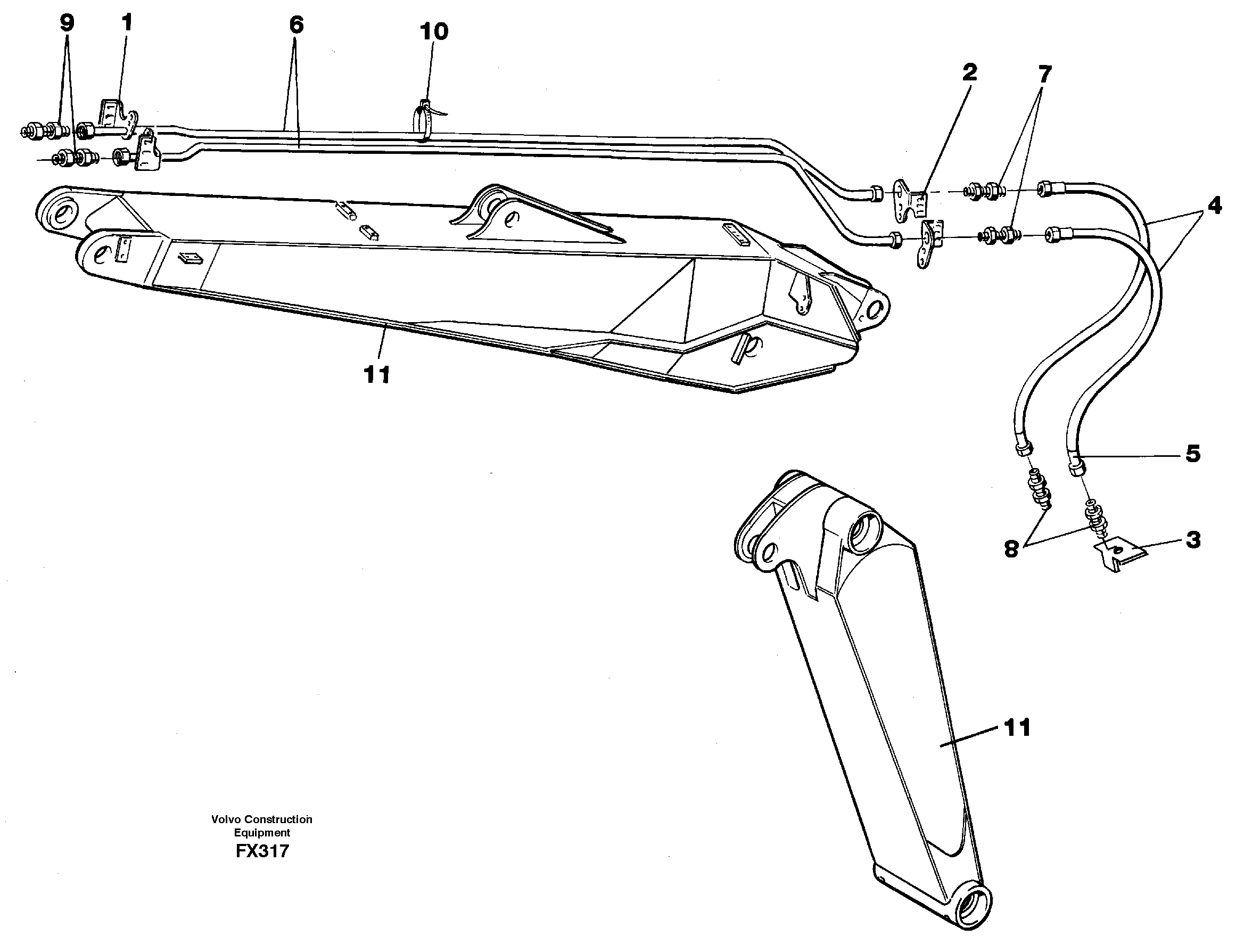 Grab bucket equipment, adjustible boom 4.62m  14259580 — volvo parts diagram