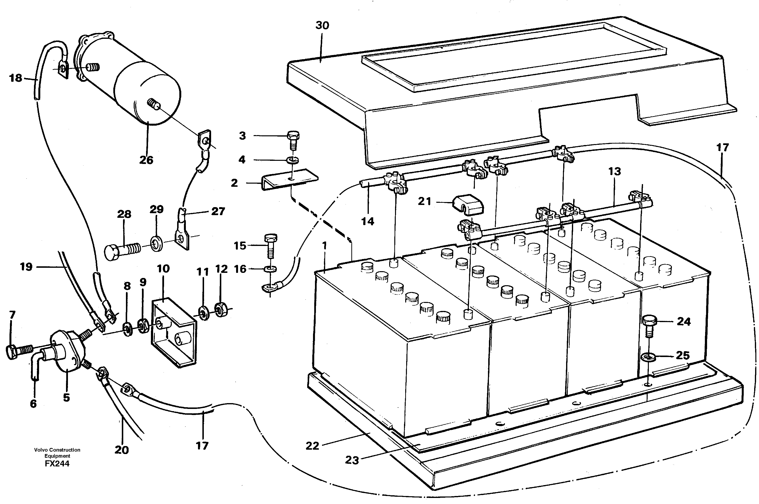 Battery with assembling details — volvo parts diagram