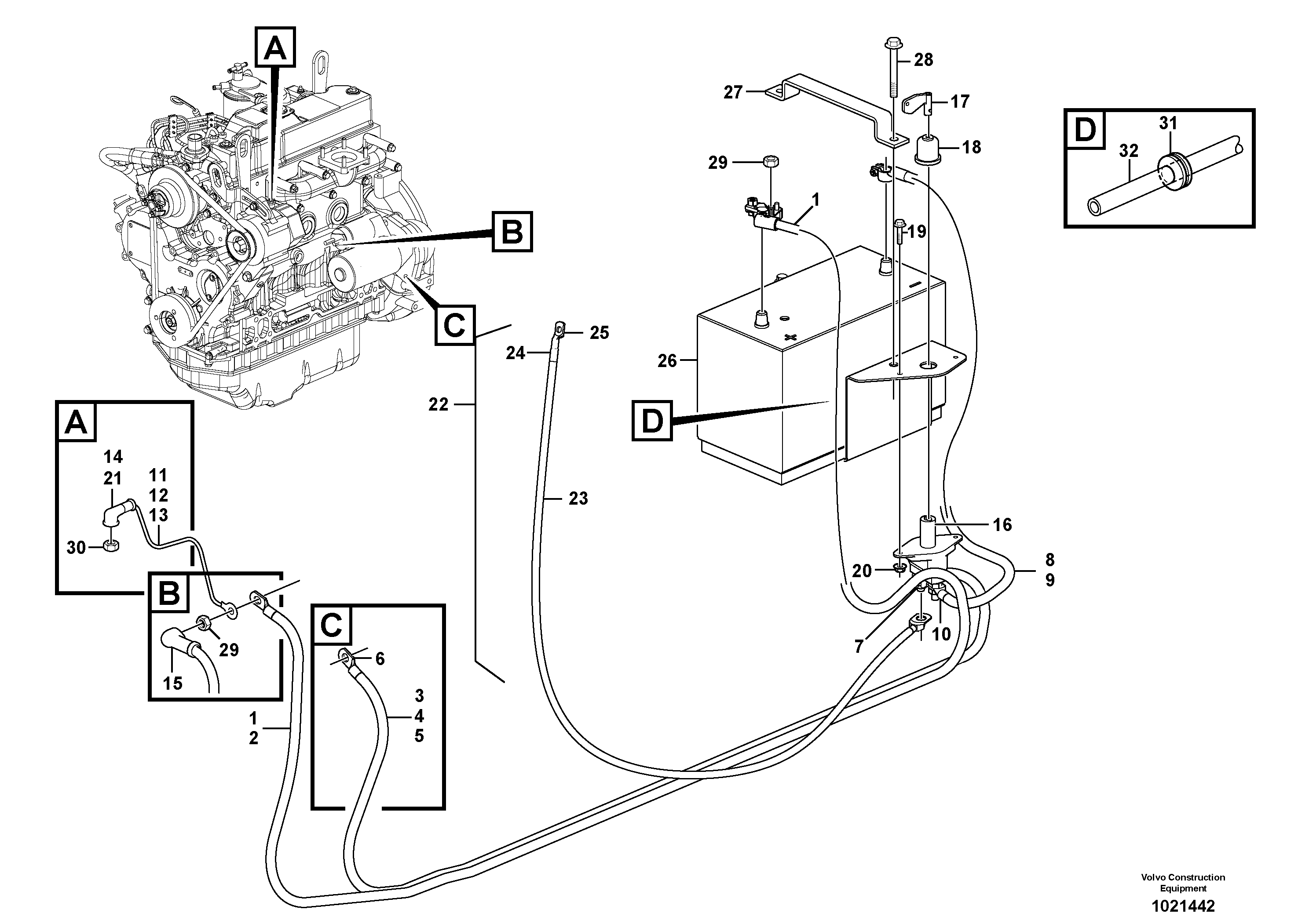Battery cable and main switch — volvo parts diagram
