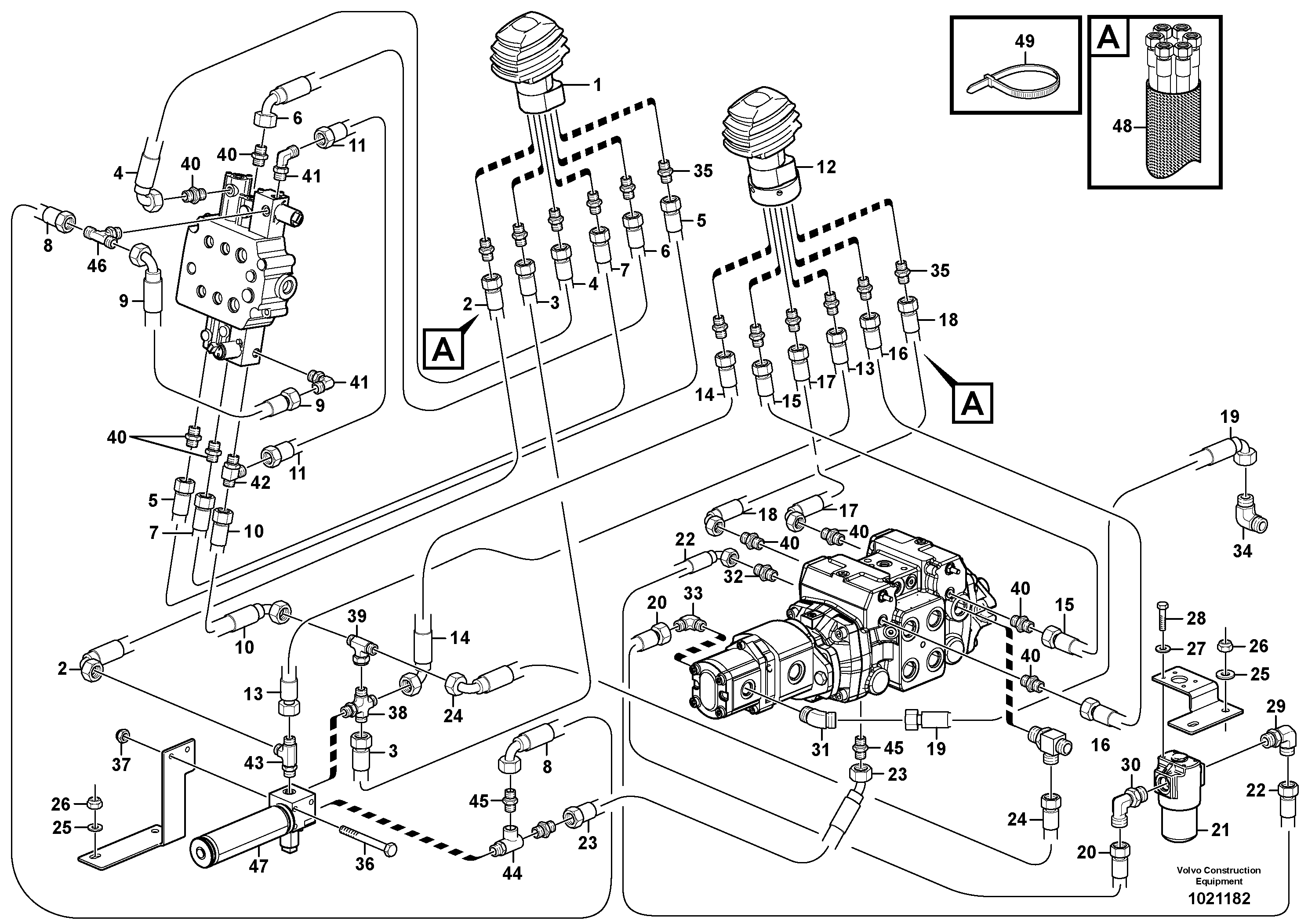 Hydraulic system, single lever control, std  11840303,11840304 — volvo parts diagram