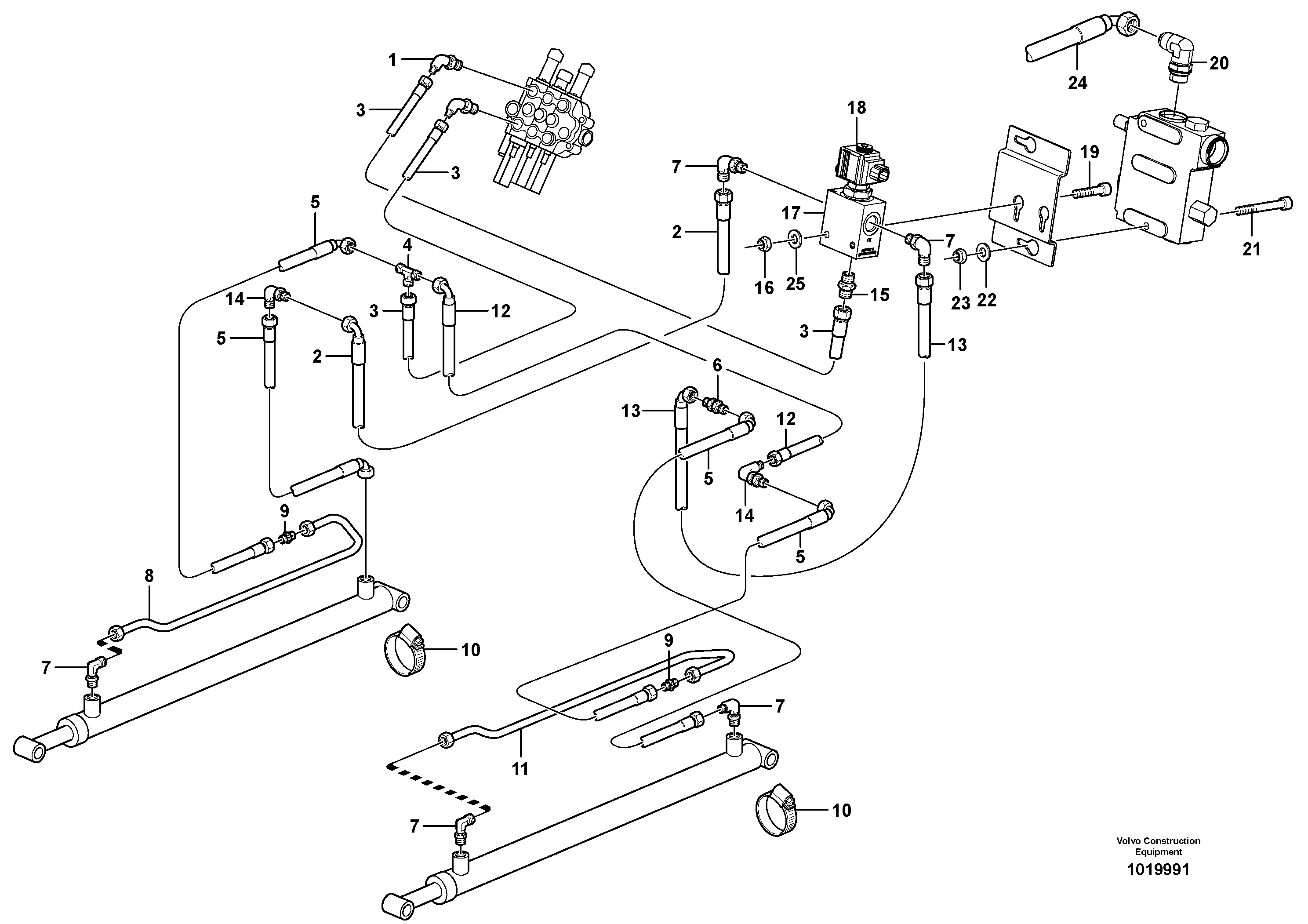 Loader arm hydraulic circuit (w/self level valve)  11840225,11840303,11840304 — volvo parts diagram