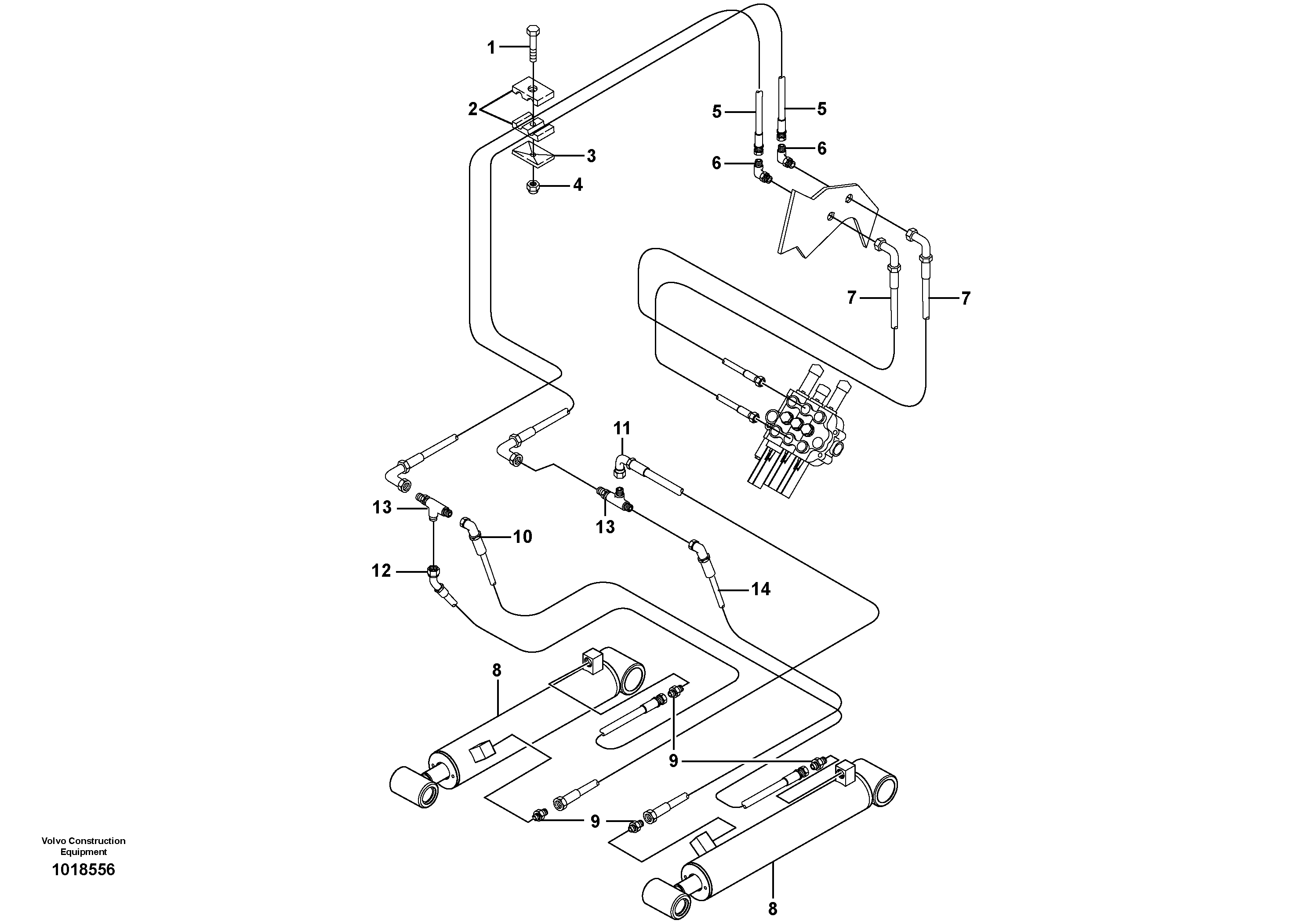 Attachment tilt hydraulic circuits (w/o Self level valve)  11840225, 11840303 — volvo parts diagram