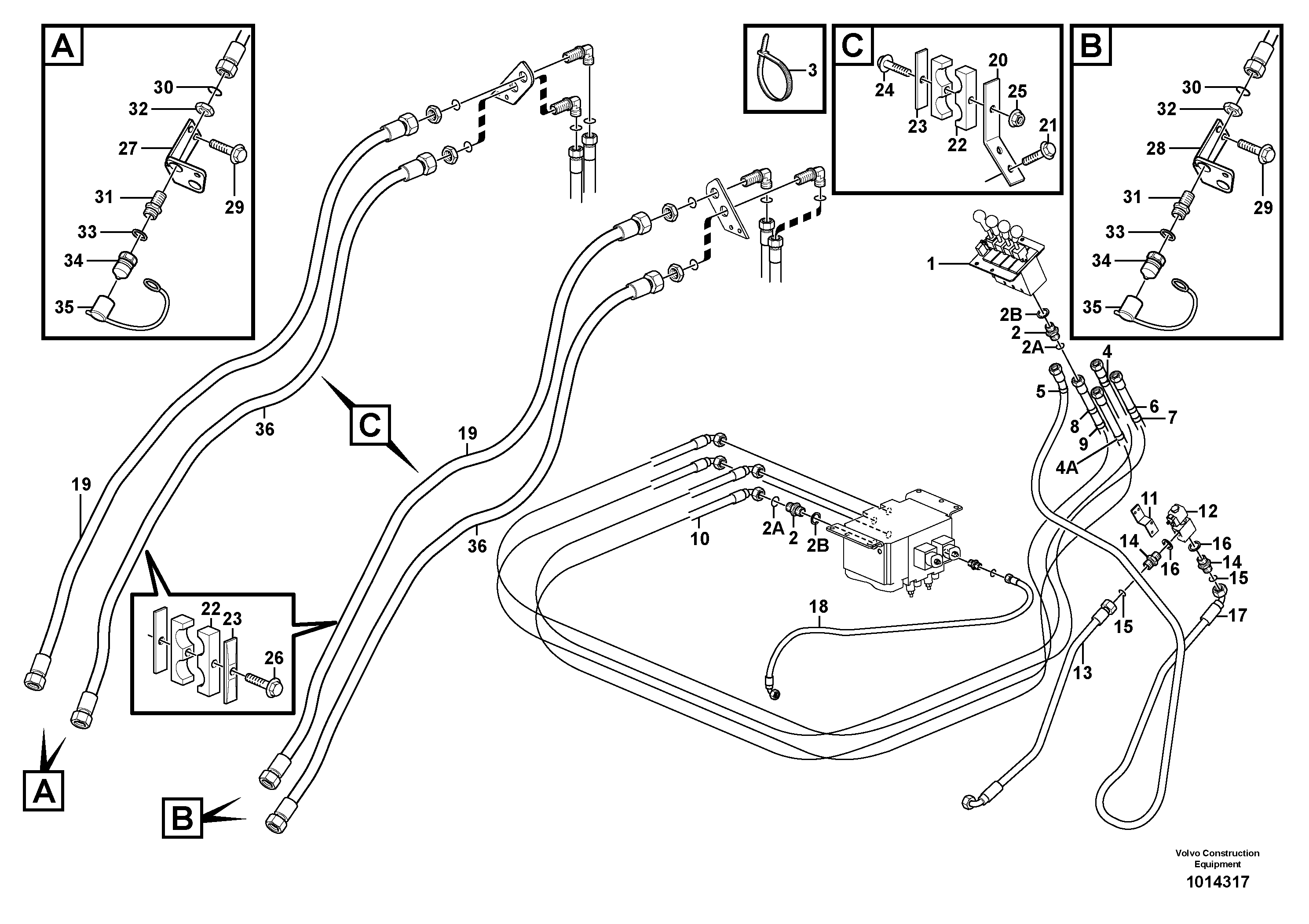 Hydraulic system, 3rd and 4th function. Feed and return lines.  80930, 82050, 82728, 83468, 83490 — volvo parts diagram
