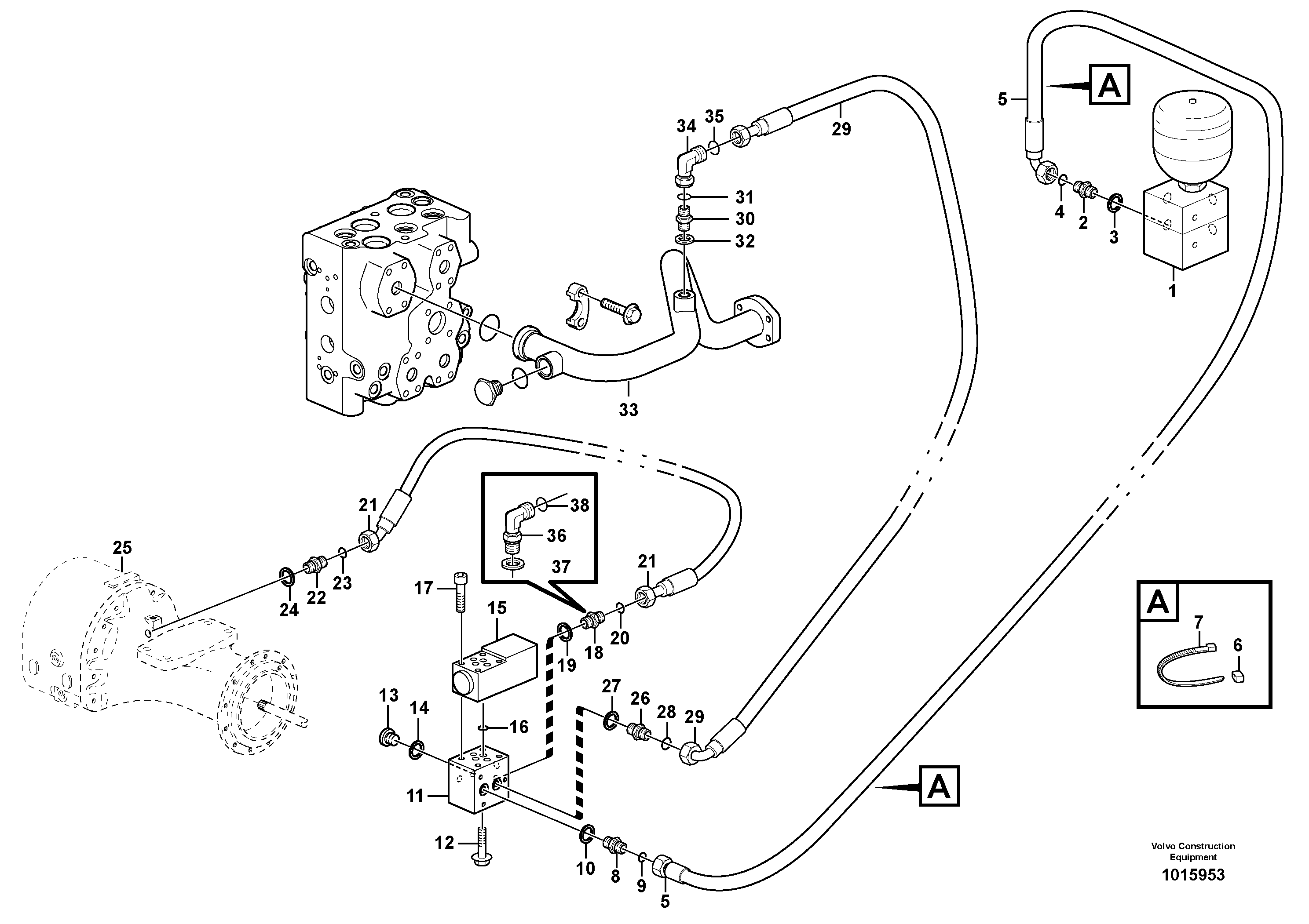 Differential lock, hydraulic line  STD, OPEN ROPS, IRN, 82824 — volvo parts diagram