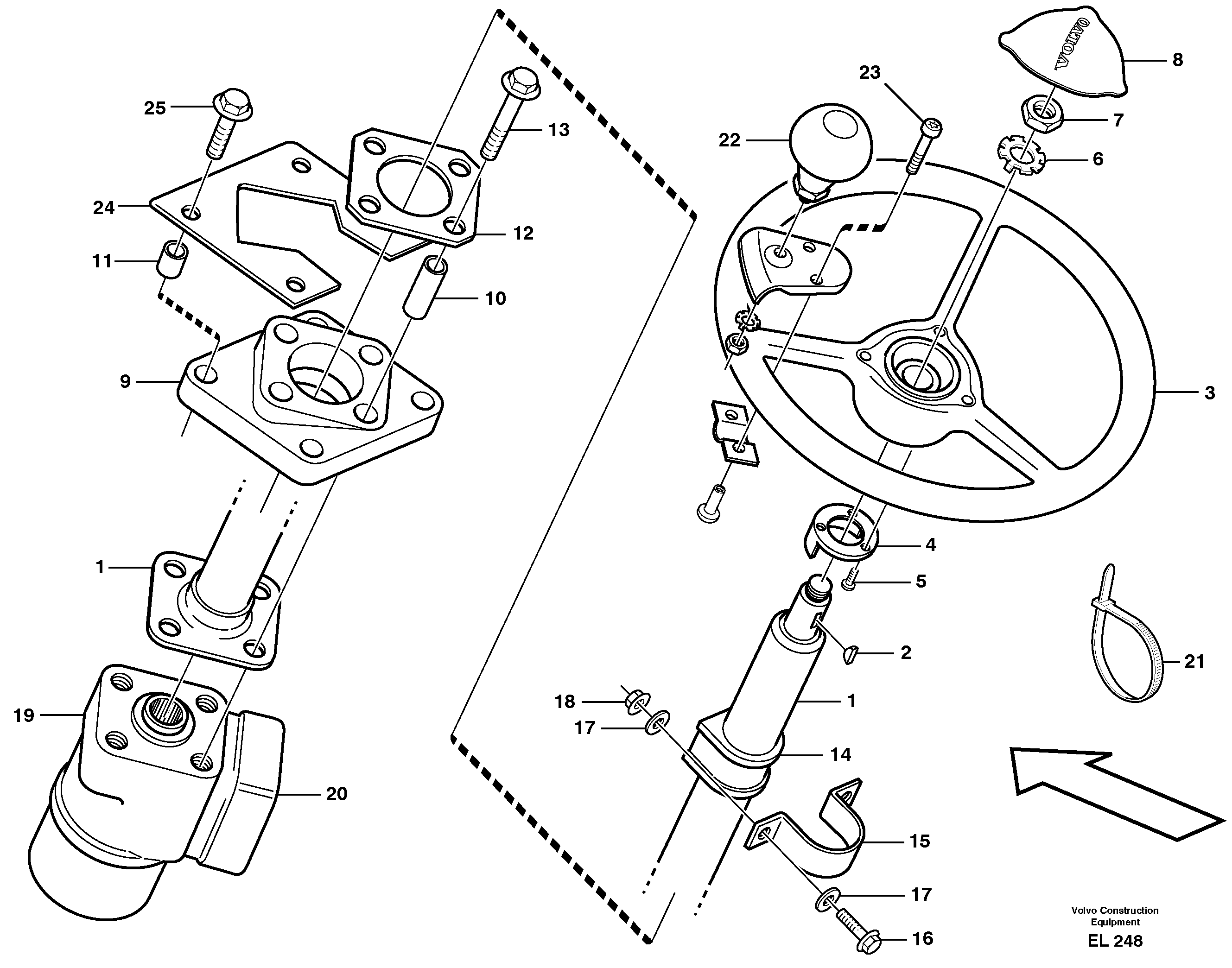 Steering column with fitting parts — volvo parts diagram