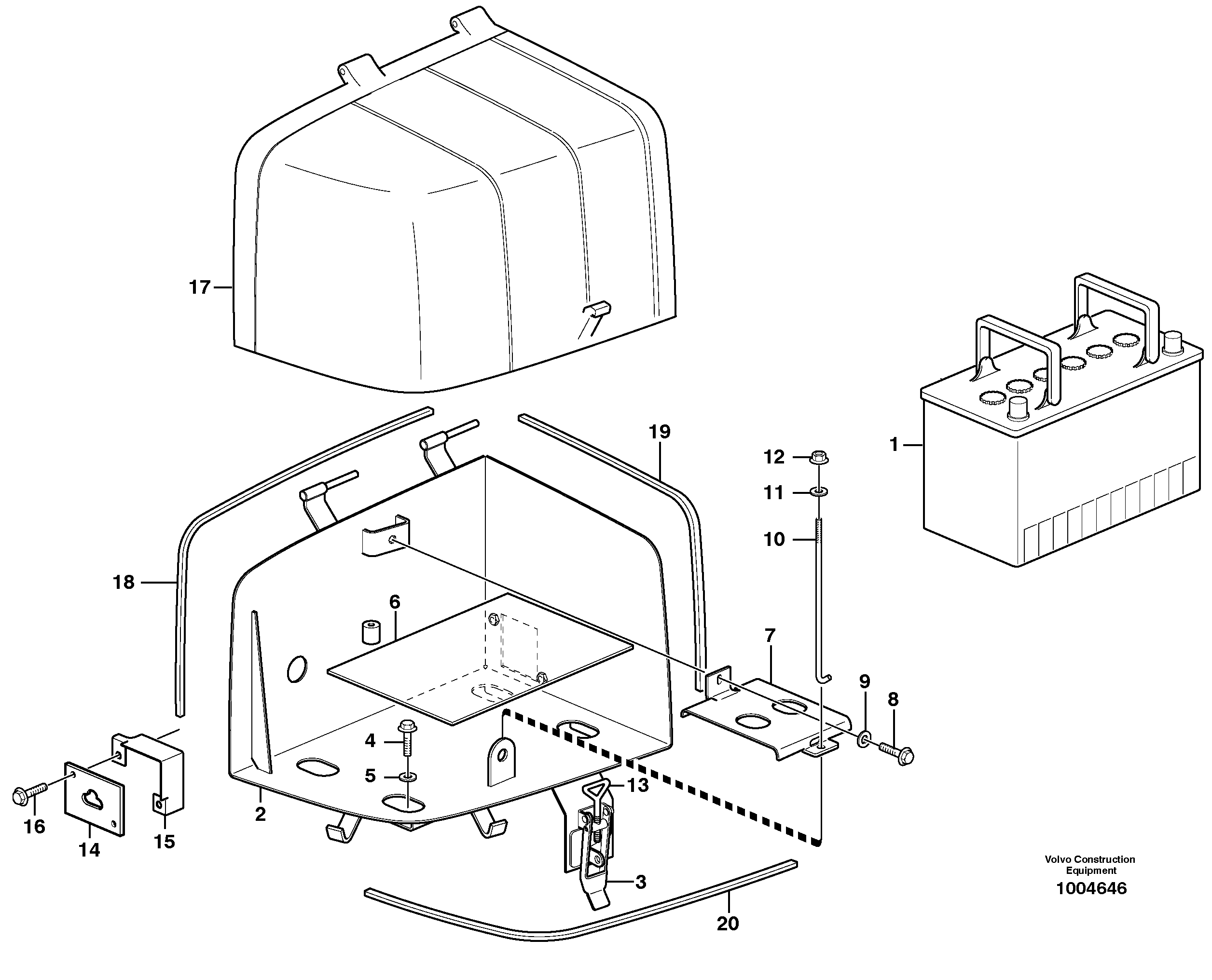 Battery box with fitting parts — volvo parts diagram