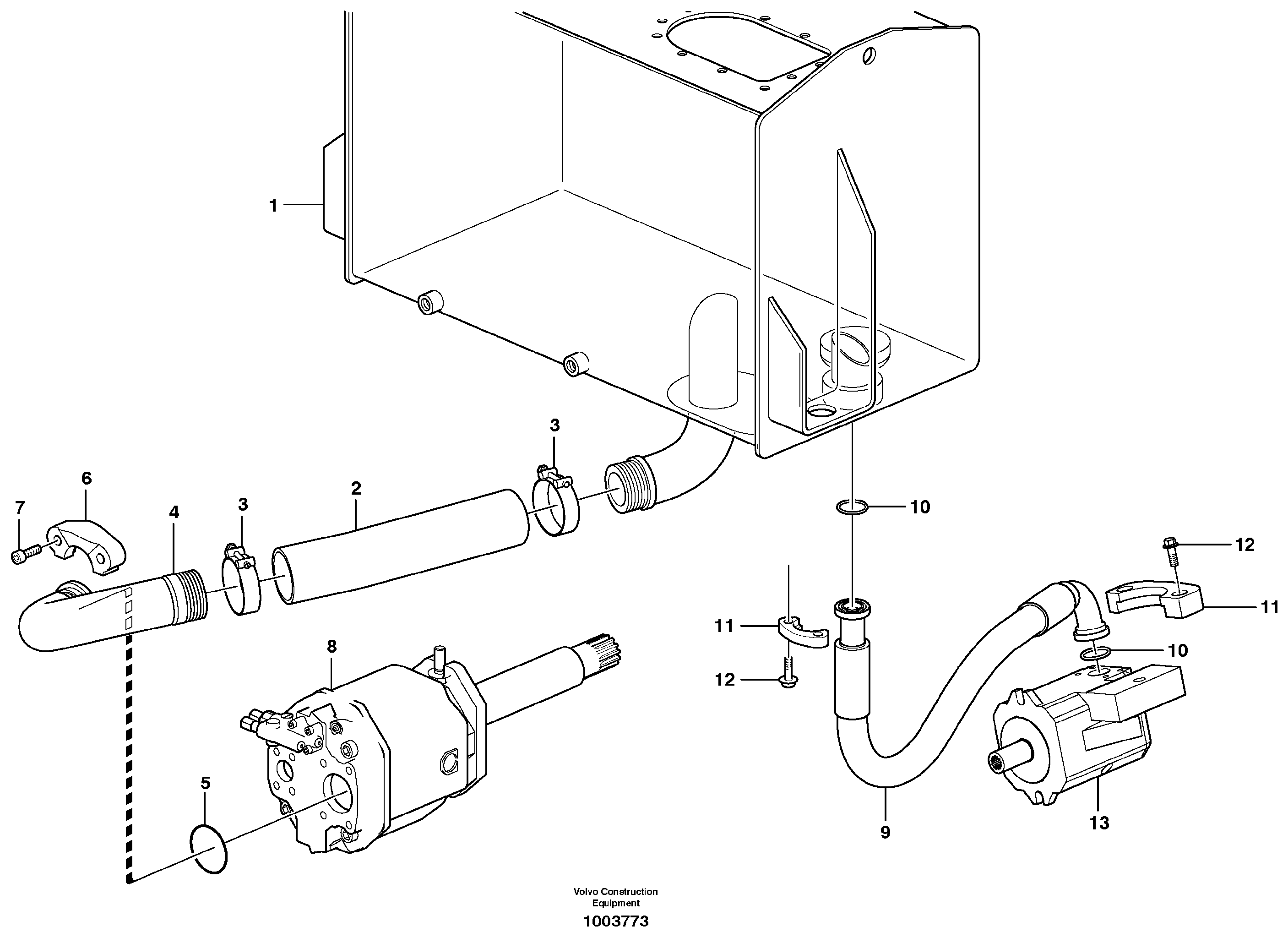 Suction line, tank - pump  STD, OPEN ROPS — volvo parts diagram